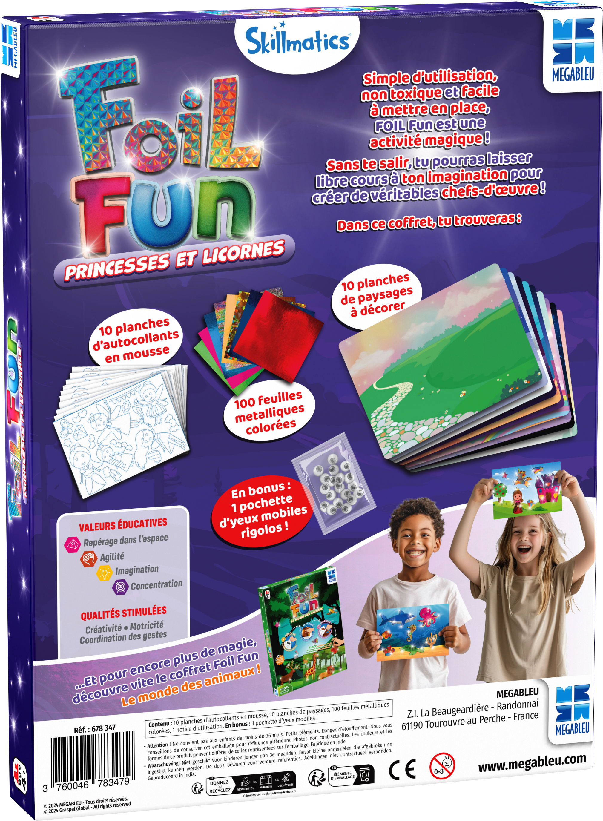 Zestaw Foil Fun z księżniczkami i jednorożcami. Zawiera naklejki, kolorowe folie i bonus ruchomych oczu.