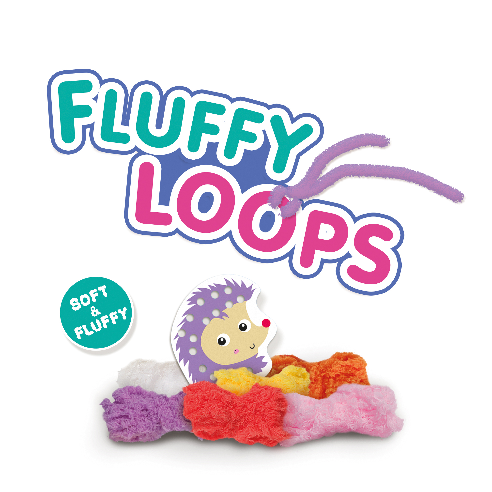 Zestaw rzemieślniczy Fluffy Loops z kolorową, puszystą przędzą, wycinkiem jeża i drucikiem kreatywnym.