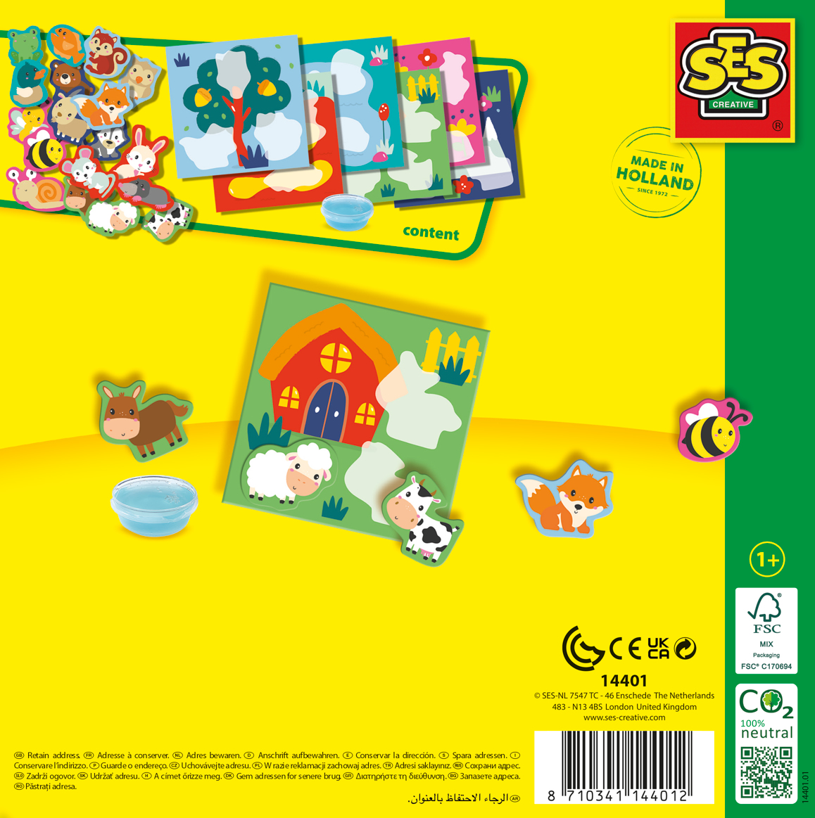 Tył pudełka z zestawem rzemieślniczym dla dzieci, pokazujący zawartość i zdjęcie dziecka.