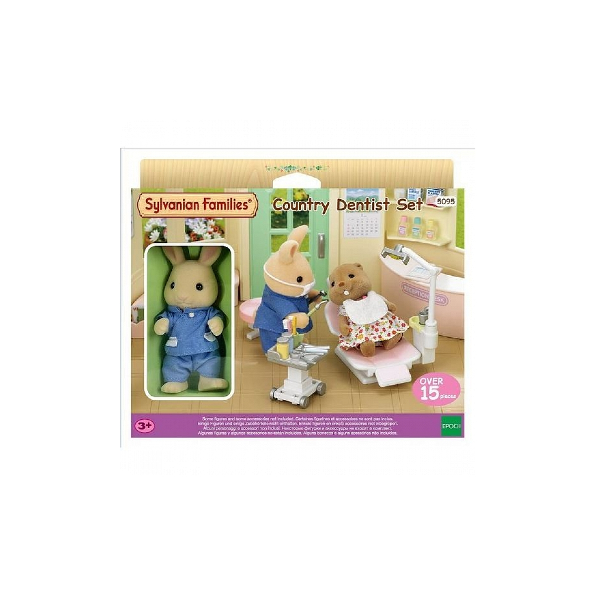 Set dentista Sylvanian Families Country con figure di coniglio e castoro in uno studio dentistico.