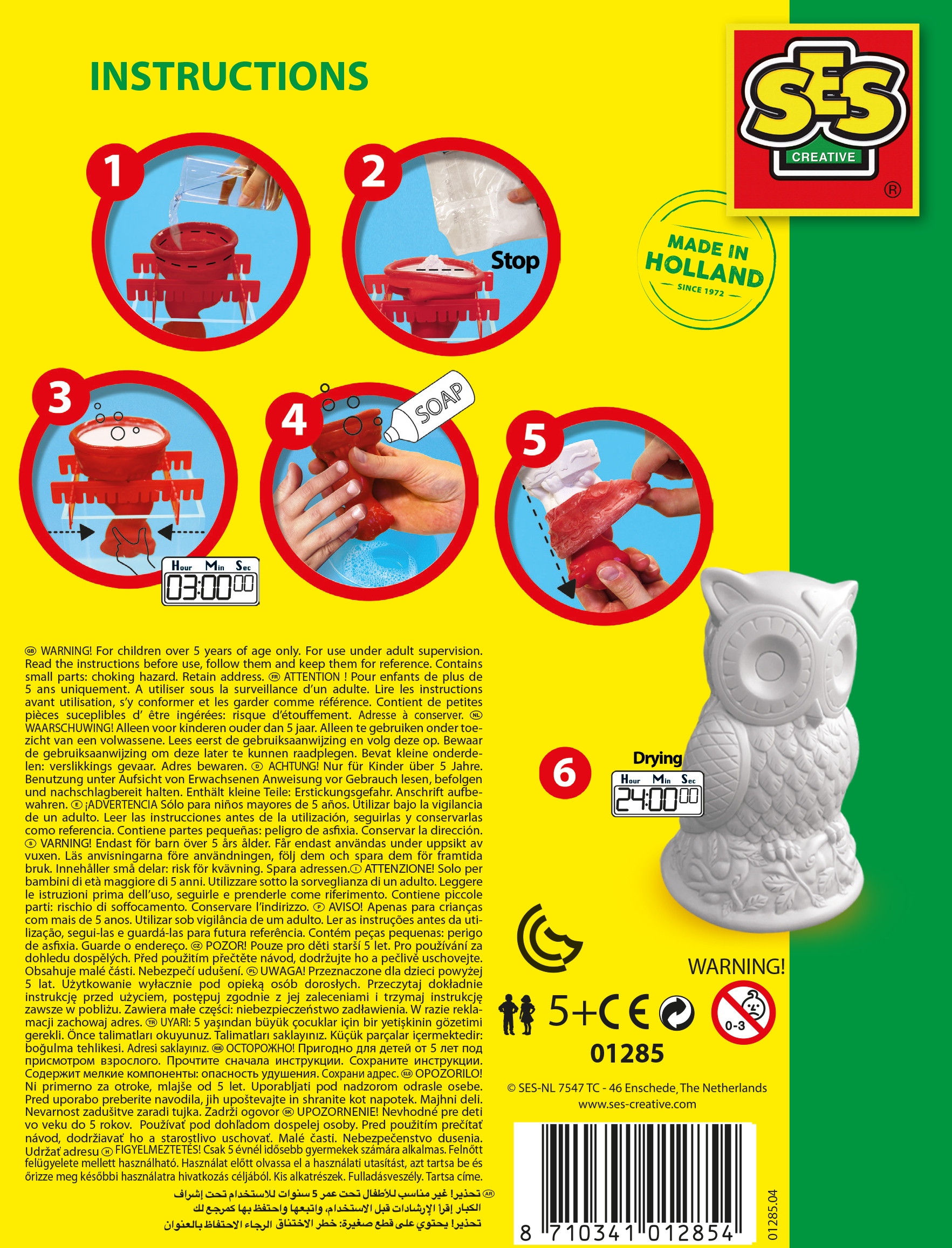 Instrukcje do projektu rzemieślniczego, z ponumerowanymi krokami i zdjęciem gotowej sowy.