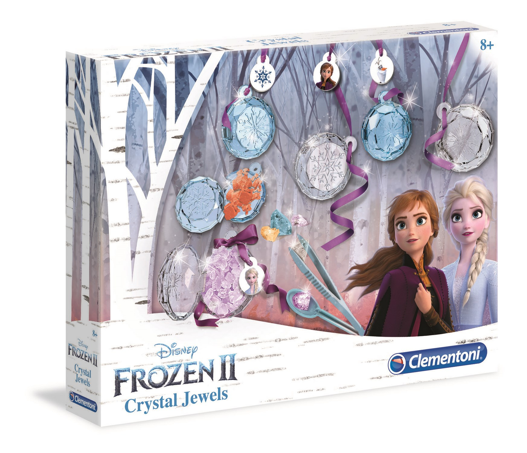 Eine Frozen II Box mit verschiedenen Kristalljuwelen und den Charakteren Anna und Elsa auf der Vorderseite.