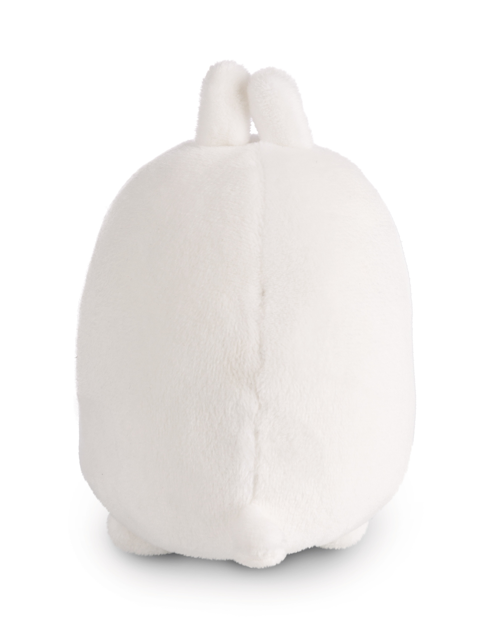 Widok z tyłu białej, owalnej pluszowej zabawki z królikiem.