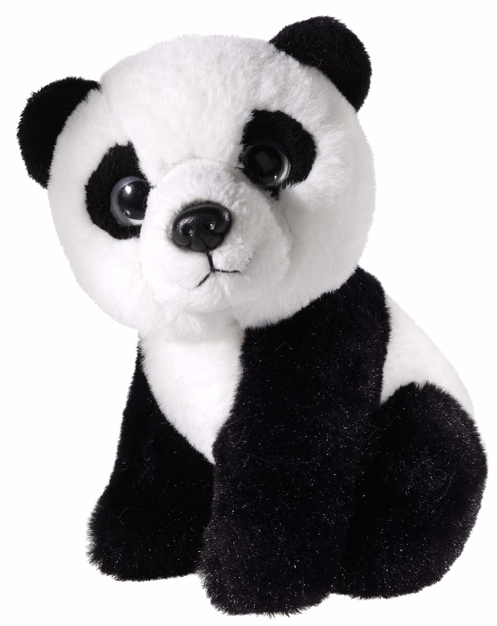 Un orsacchiotto panda bianco e nero. È seduto e guarda avanti.