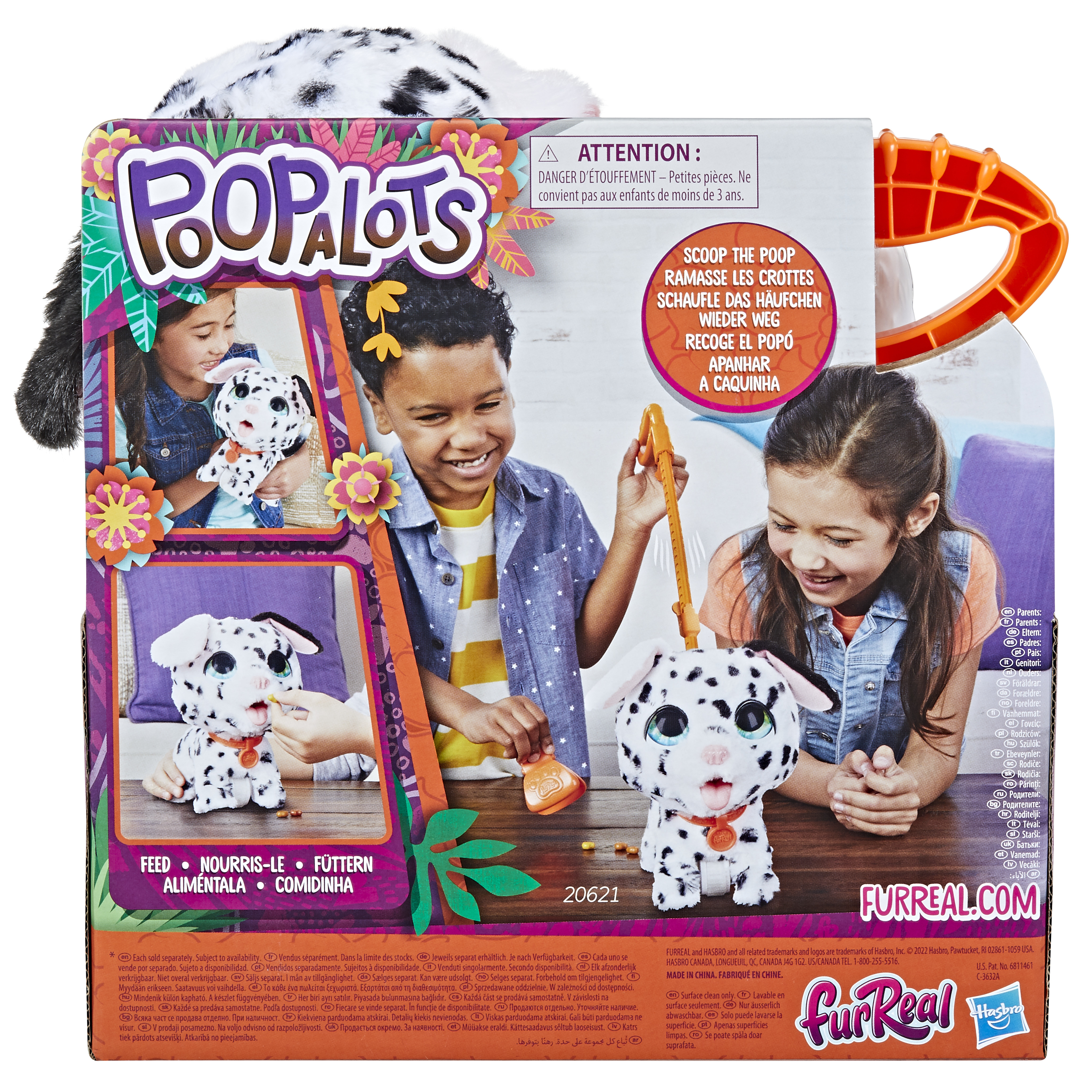 Box mit Kindern, die mit einem Dalmatiner-Welpenspielzeug spielen.