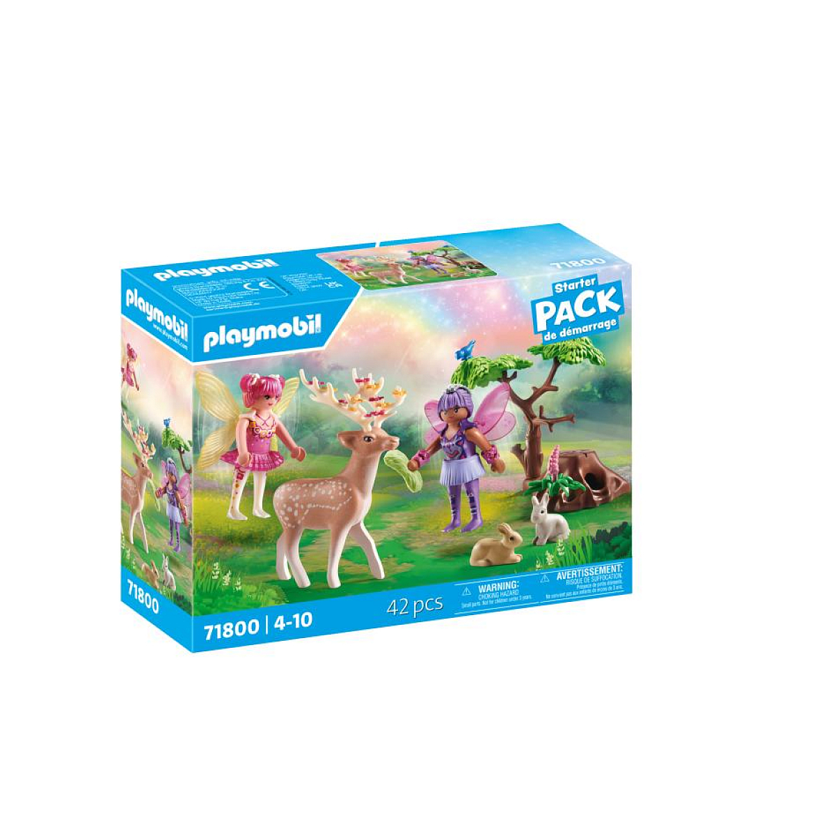 Zestaw pudełkowy Playmobil z figurkami wróżek, jelenia i sceną leśną.