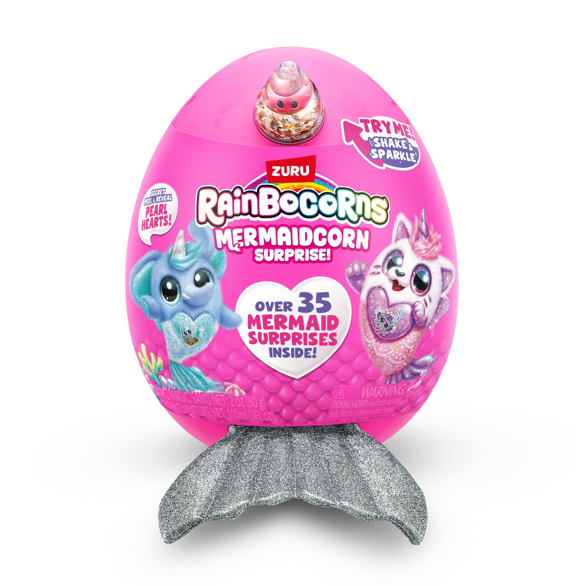 Różowa zabawka Rainbocorns z ogonem syreny, Mermaidcorns z przodu.