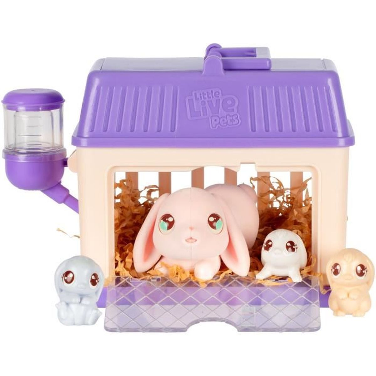 Zestaw zabawek Little Live Pets z królikiem w klatce z innymi figurkami królików.
