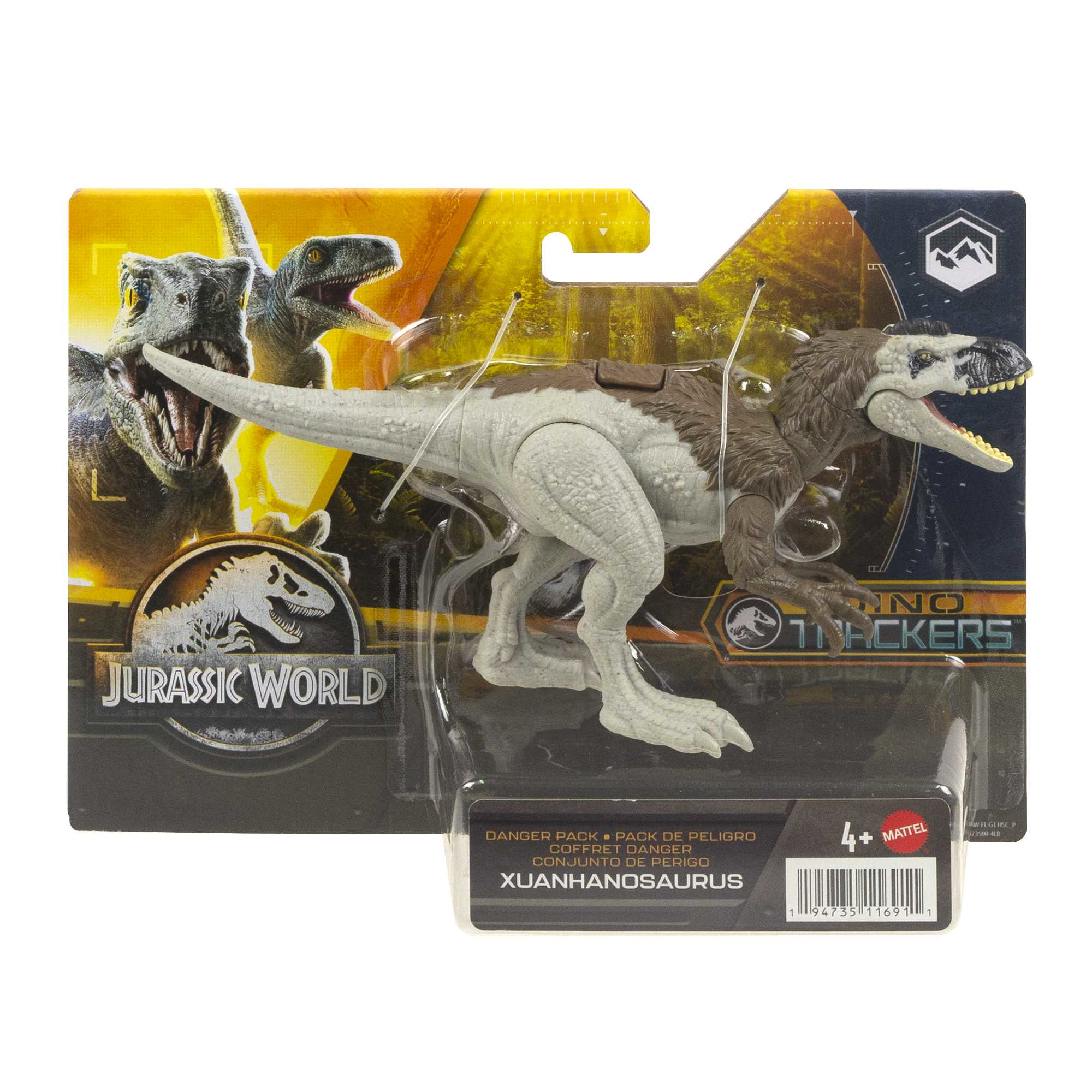 Paquete de juguete de dinosaurio de Jurassic World con figura de dinosaurio.