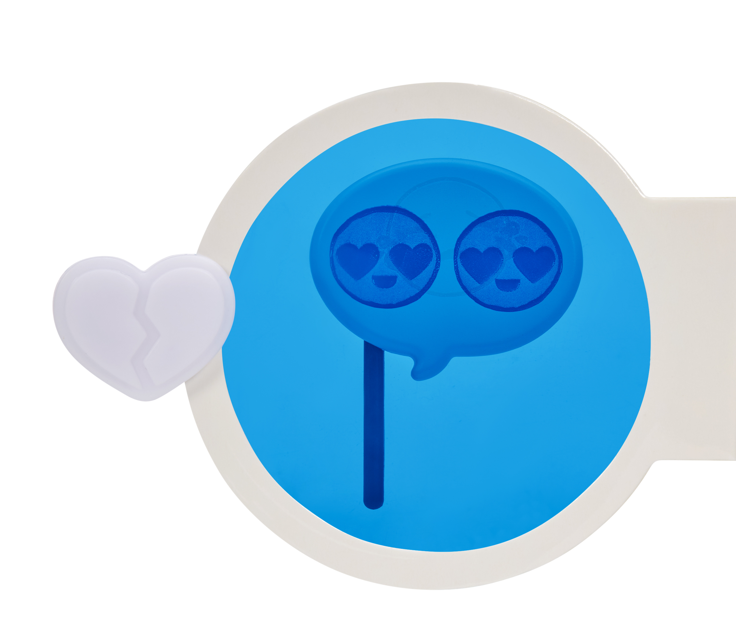 Niebieski dymek z sercami na białym i niebieskim tle. Złamane serce po lewej.