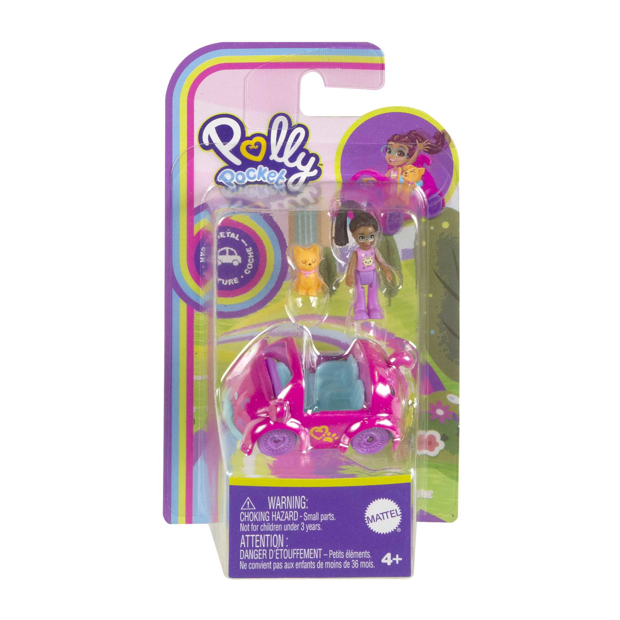 Spielzeugautoset mit Puppe und Katze. Kartonverpackung.