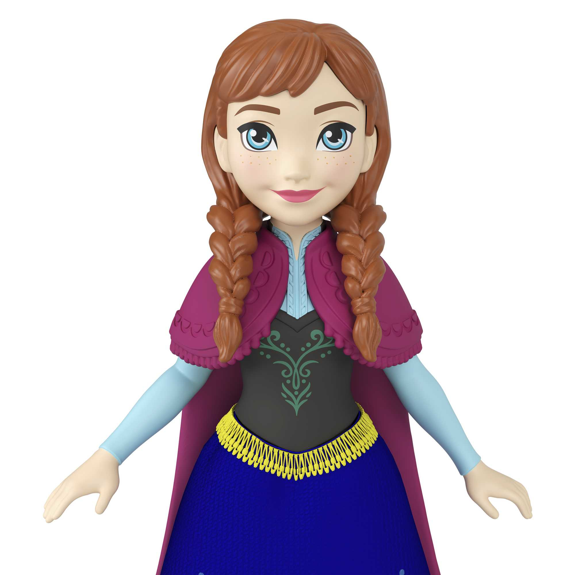 Anna-Puppe Nahaufnahme. Weißer Hintergrund.