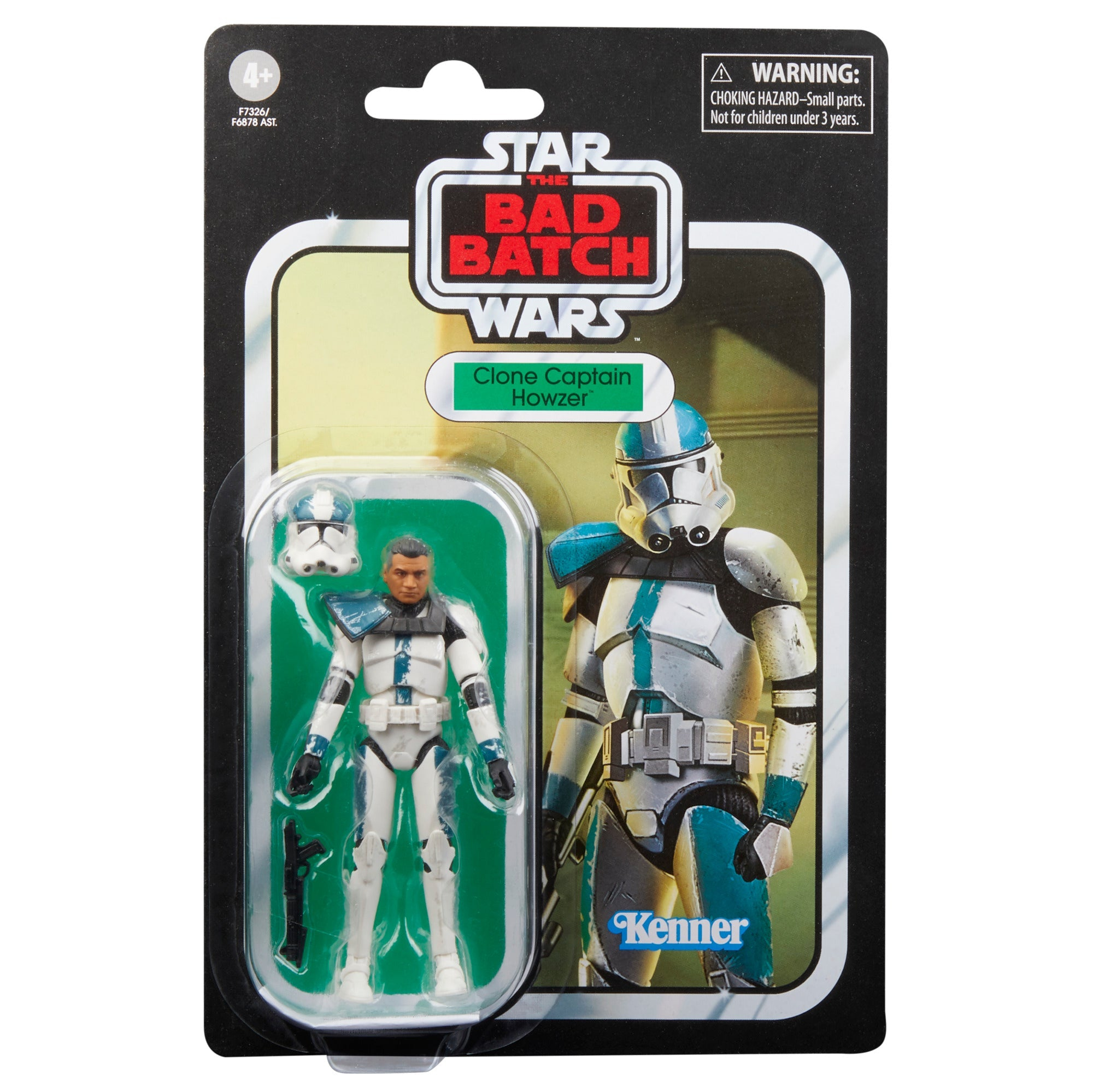 Ambalajında Star Wars Clone Trooper aksiyon figürü, küçük bir figür ve aksesuarlarla.