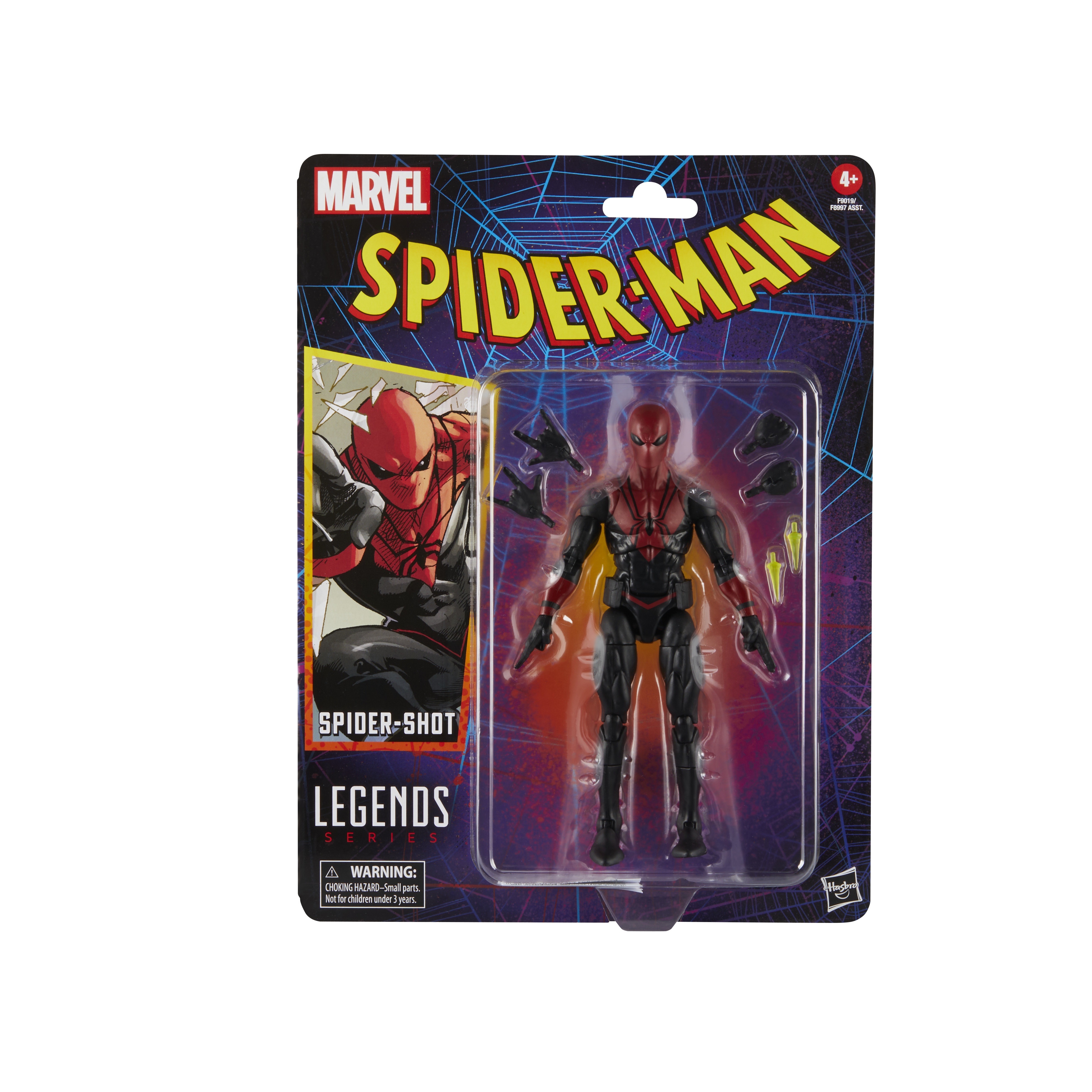 Action figure di Spider-Man Spider-Shot in confezione di plastica, serie Marvel Legends.