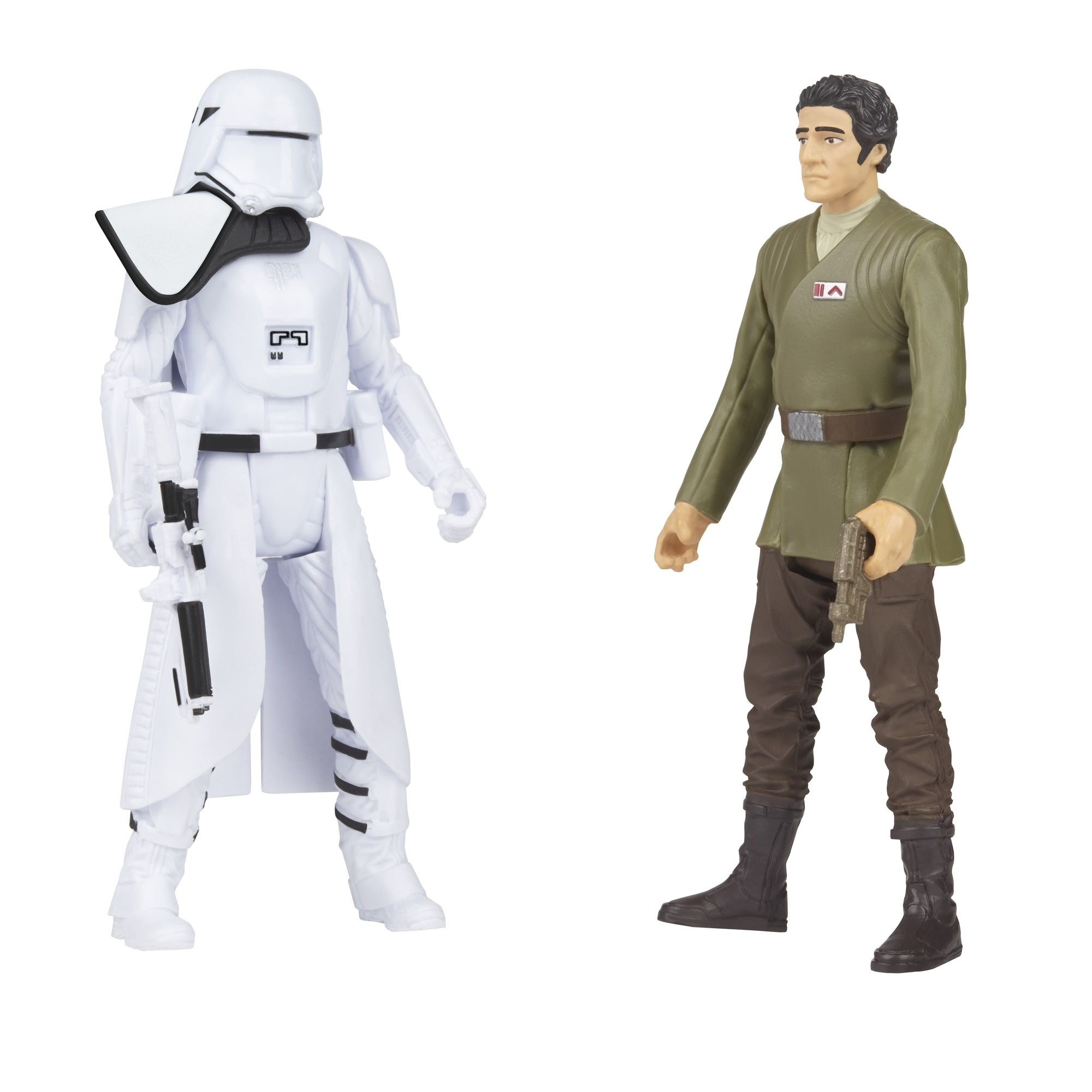 Due figure di Star Wars; un soldato bianco e un uomo in divisa verde. Entrambi sono su uno sfondo bianco.
