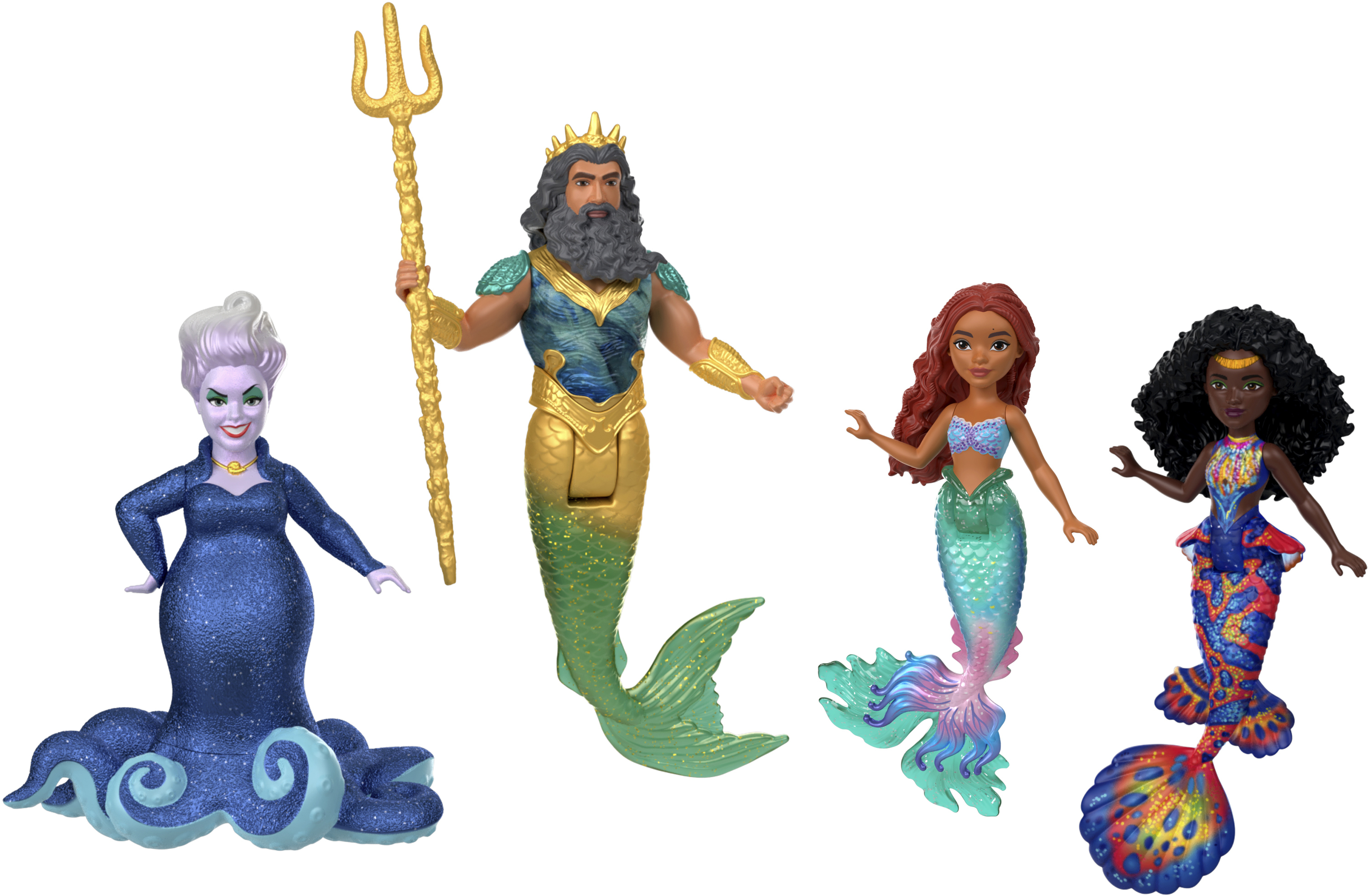 Disney-Puppen und -Figuren, darunter Ursula, Triton und Meerjungfrauen mit komplizierten Designs.