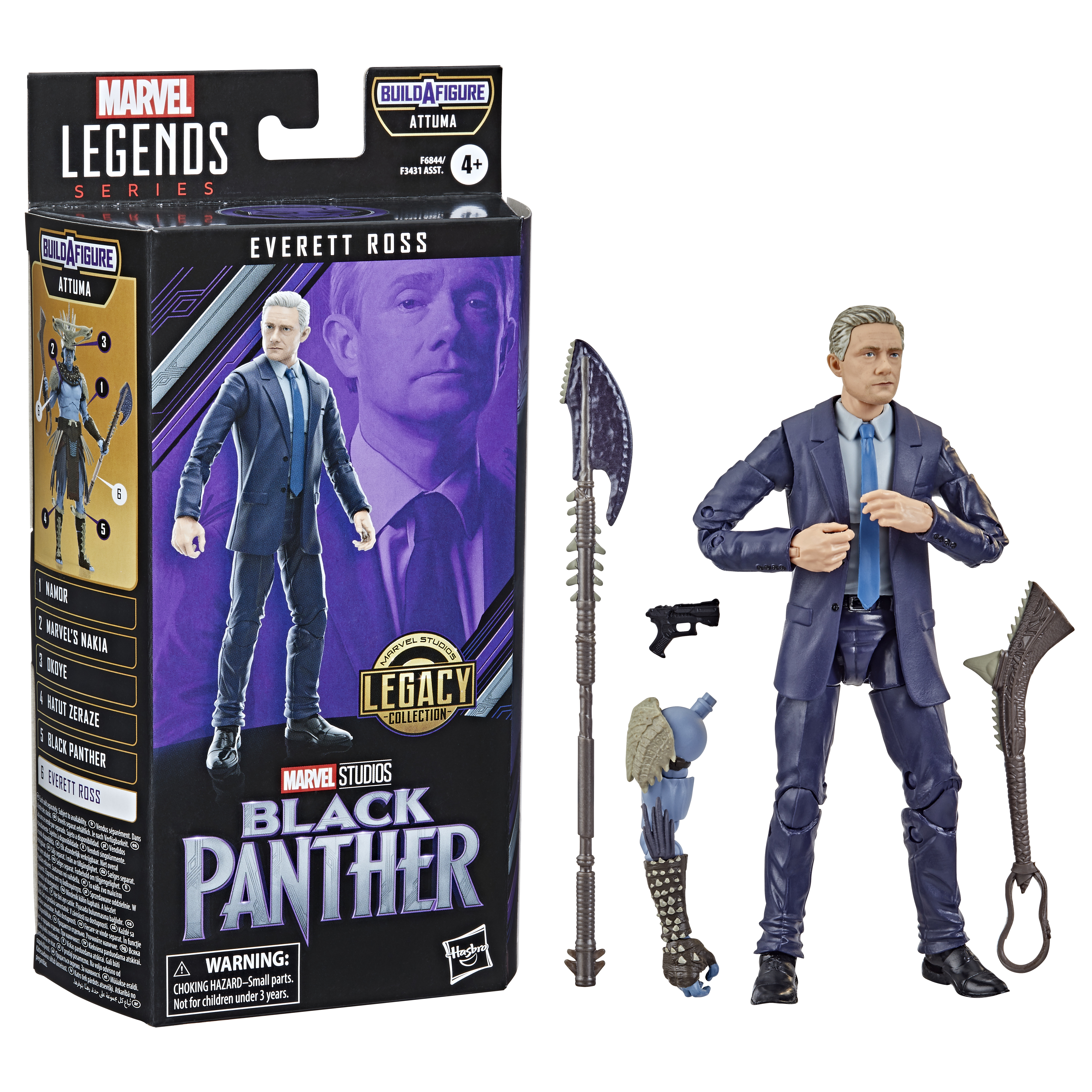 Set in scatola con un uomo in giacca e cravatta e accessori, accanto a una scatola con l'immagine dell'uomo.