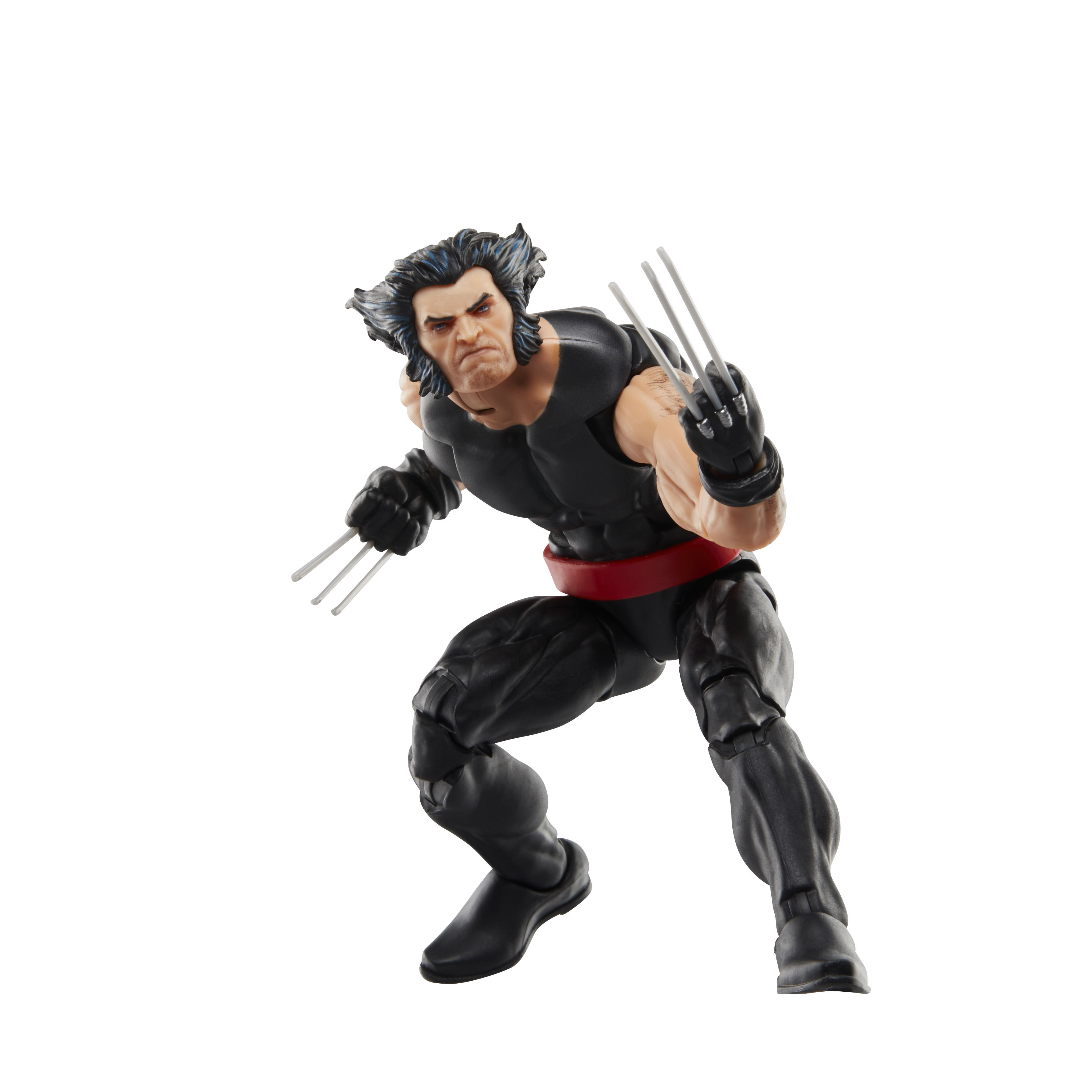 Action figure di Wolverine in posa da combattimento. Ha gli artigli e indossa nero e rosso.