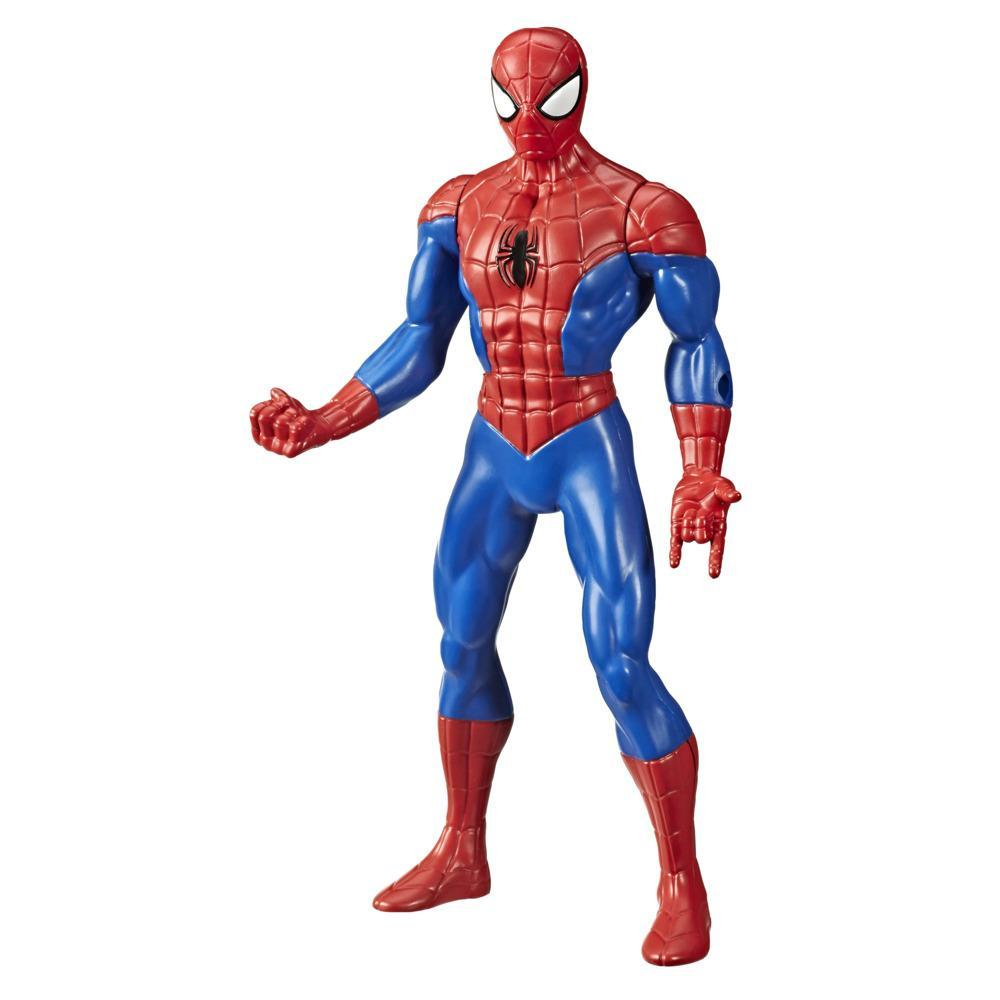 Figura di Spider-Man in tuta blu e rossa. È in piedi e ha una mano alzata.