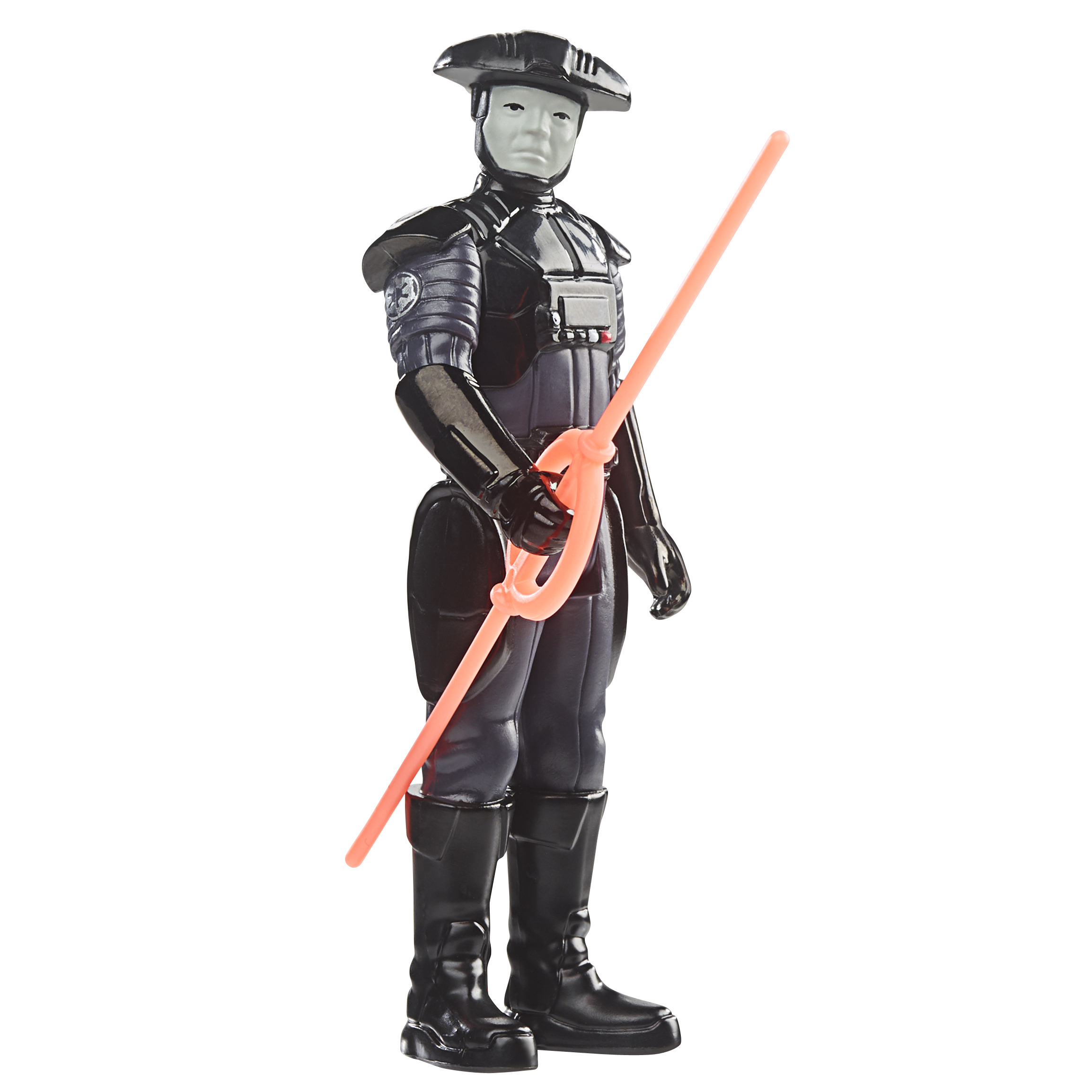 Figura di Star Wars. Uniforme nera, viso pallido, spada laser rossa. Posa in piedi.