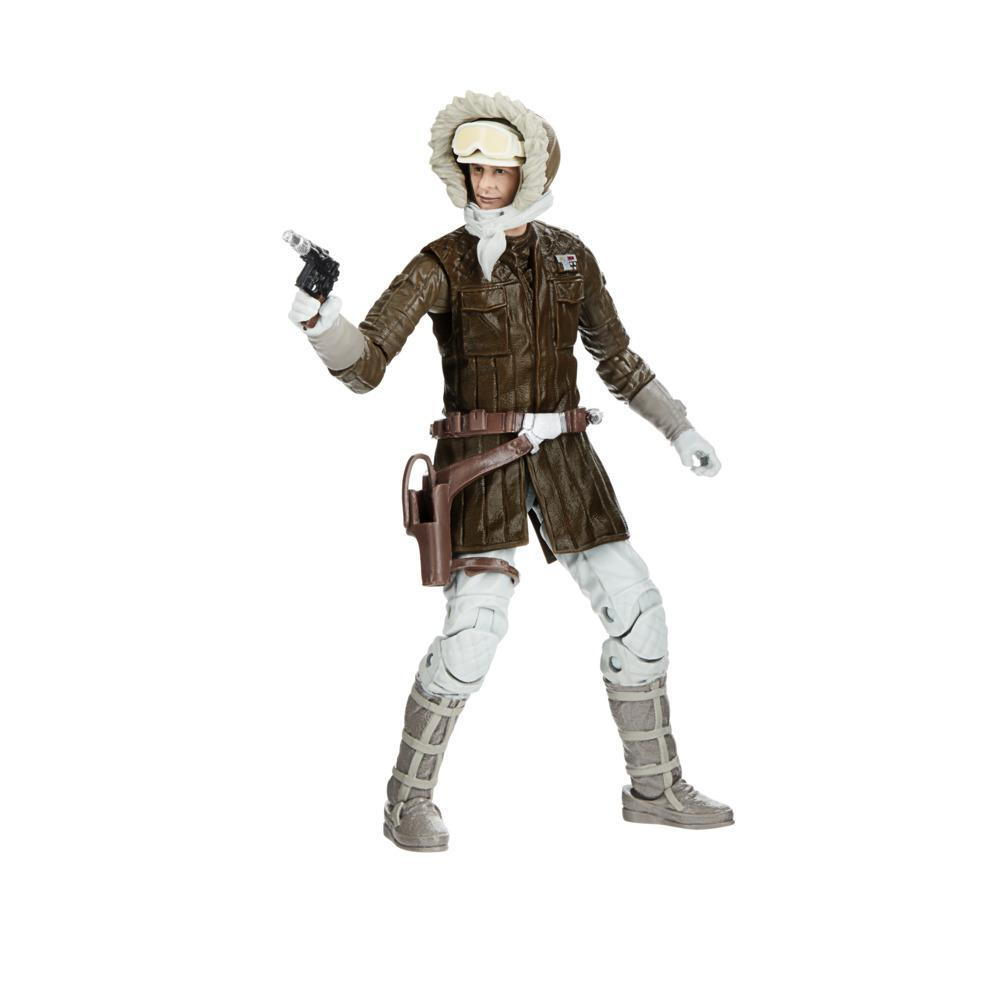 Han Solo Actionfigur mit Jacke, Helm und Pistole. Posen vor weißem Hintergrund.