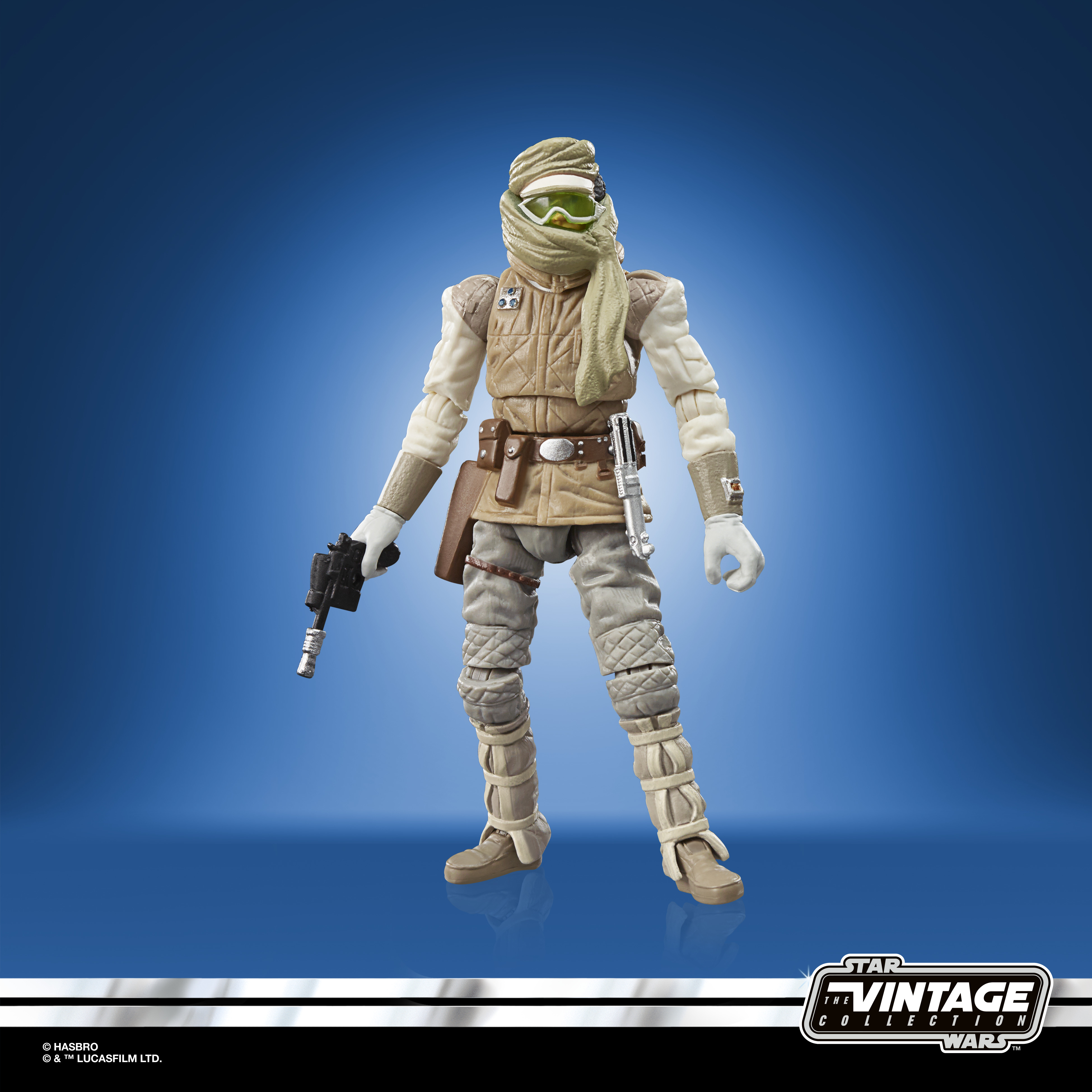 Action figure di Star Wars, un soldato del deserto in beige, con un fucile e una maschera.