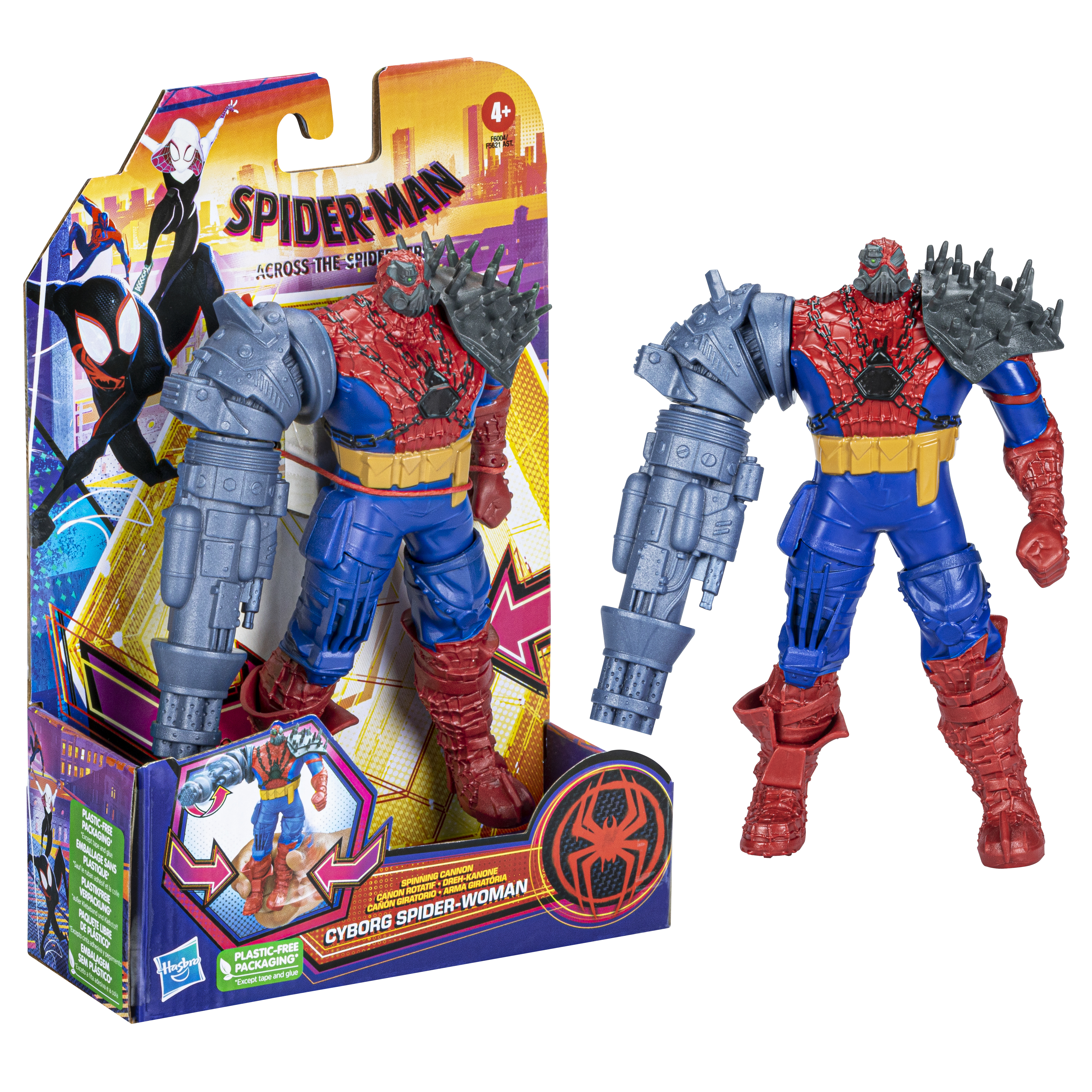 Spider-Man Actionfigur in einer Box mit einem Cyborg Spider-Woman Bild.