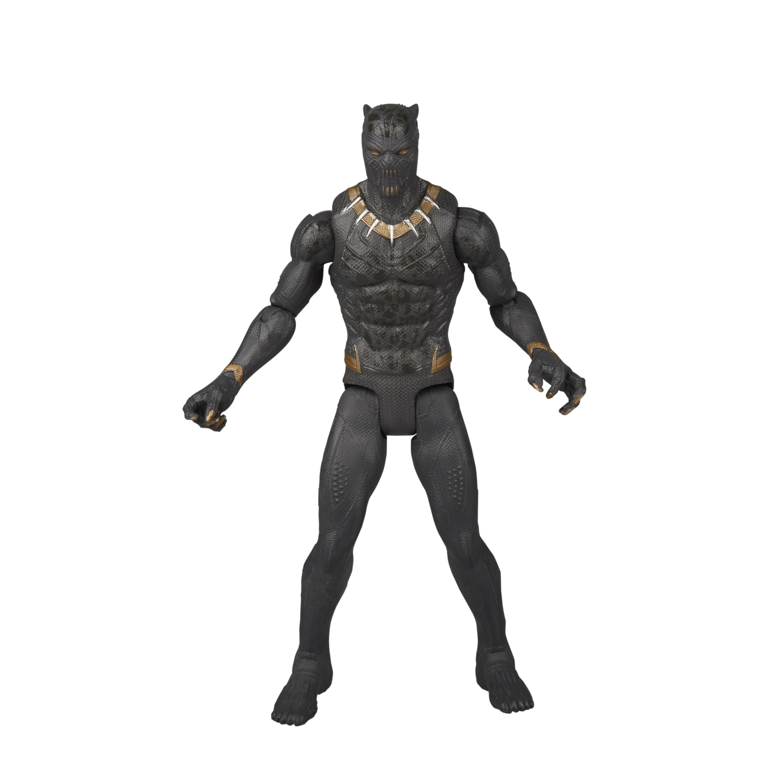 Figurka Black Panther w dynamicznej pozie, stojąca na białym tle.