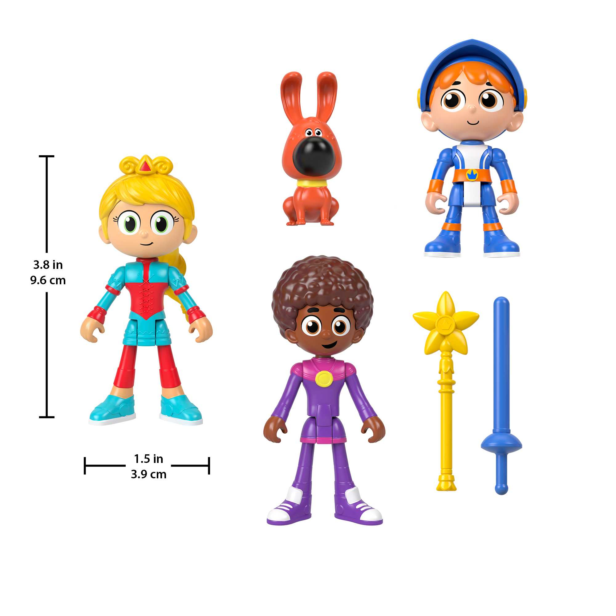 Diverse figure di cartoni animati e accessori.
