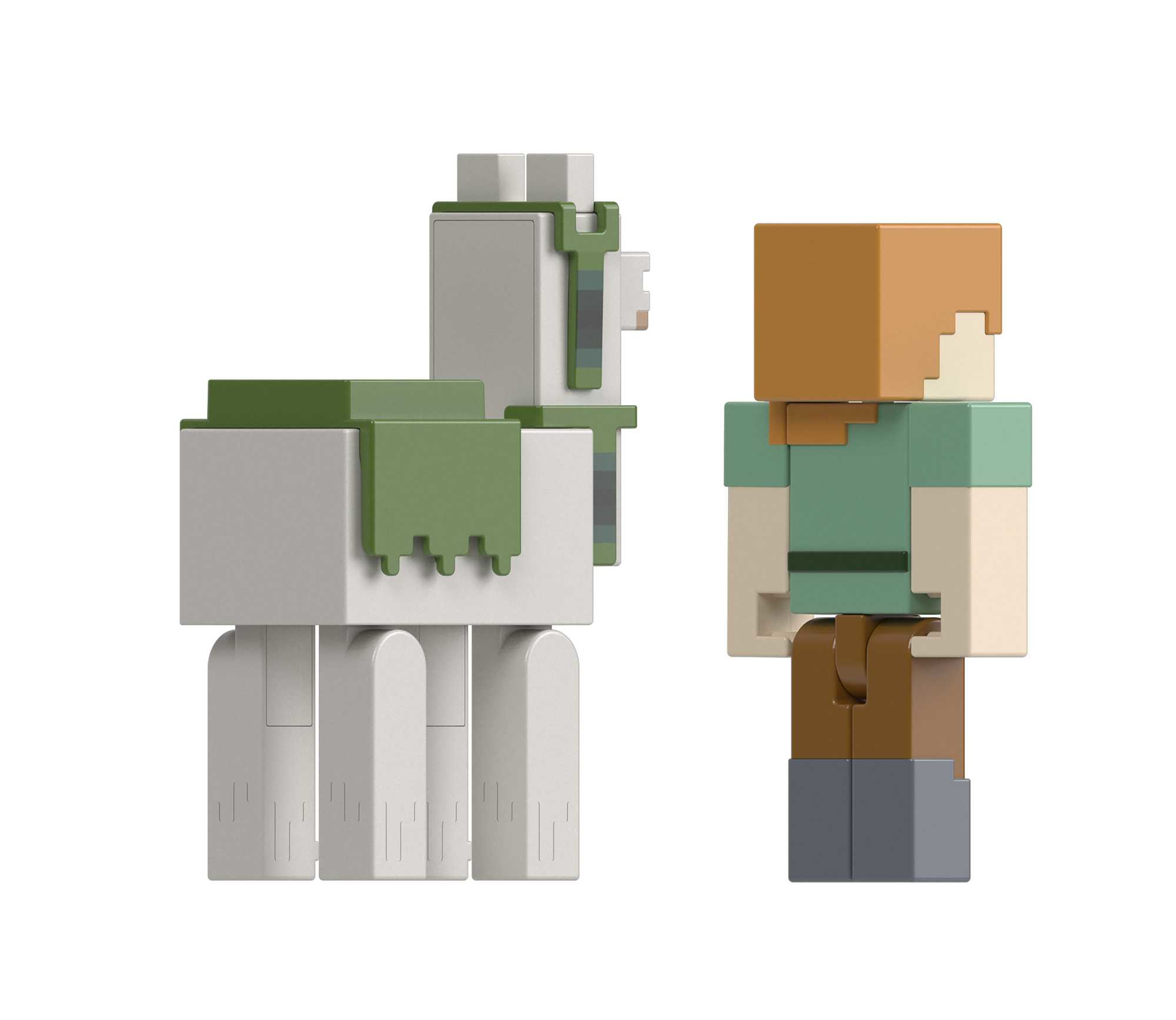 Un giocattolo di lama bianco e una figura di Alex di Minecraft sono fianco a fianco.