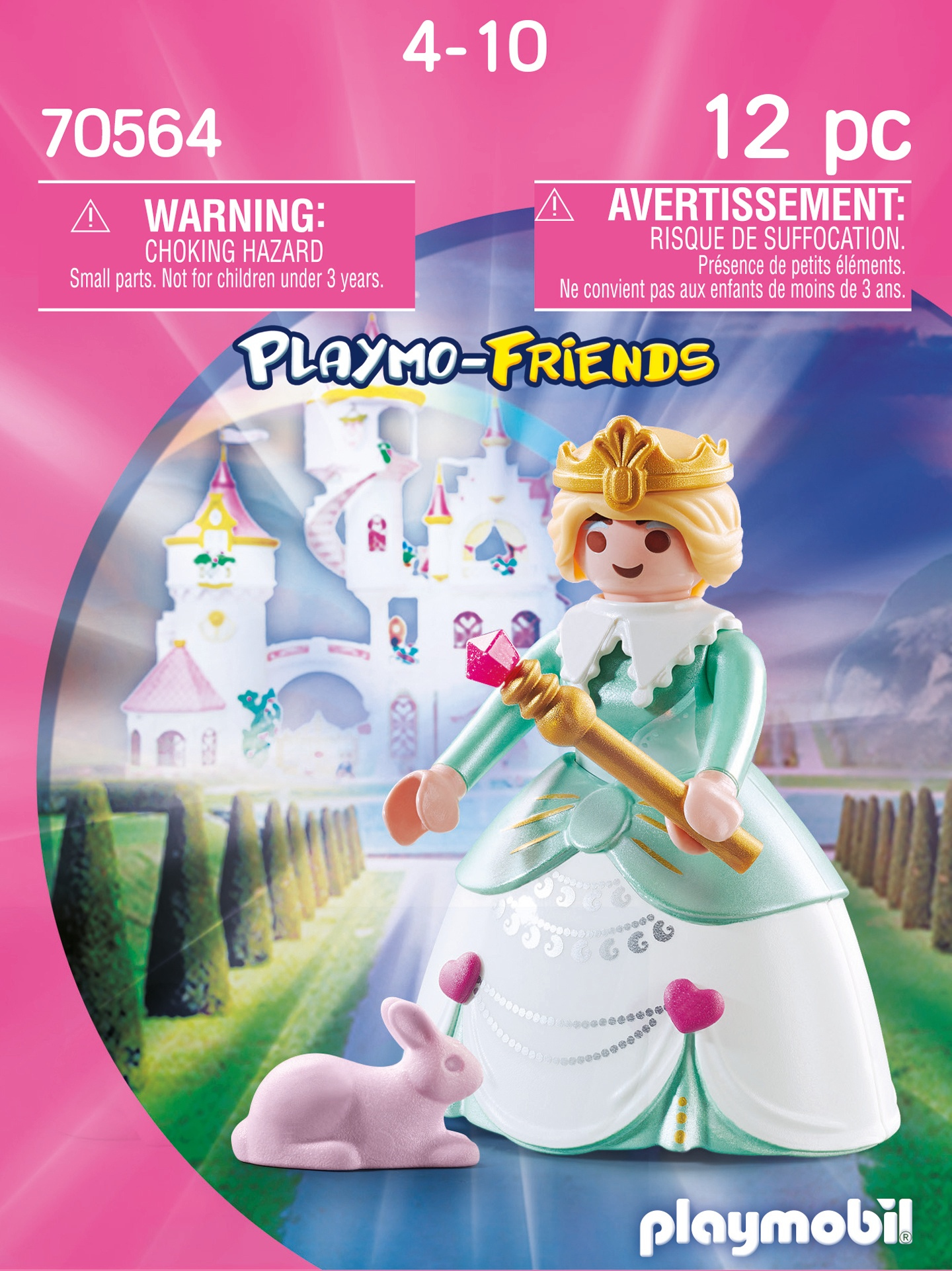 Eine Playmo-Friends-Box mit einer Prinzessinnenfigur und einem rosa Hasen. Der Hintergrund ist ein Schloss und Bäume.
