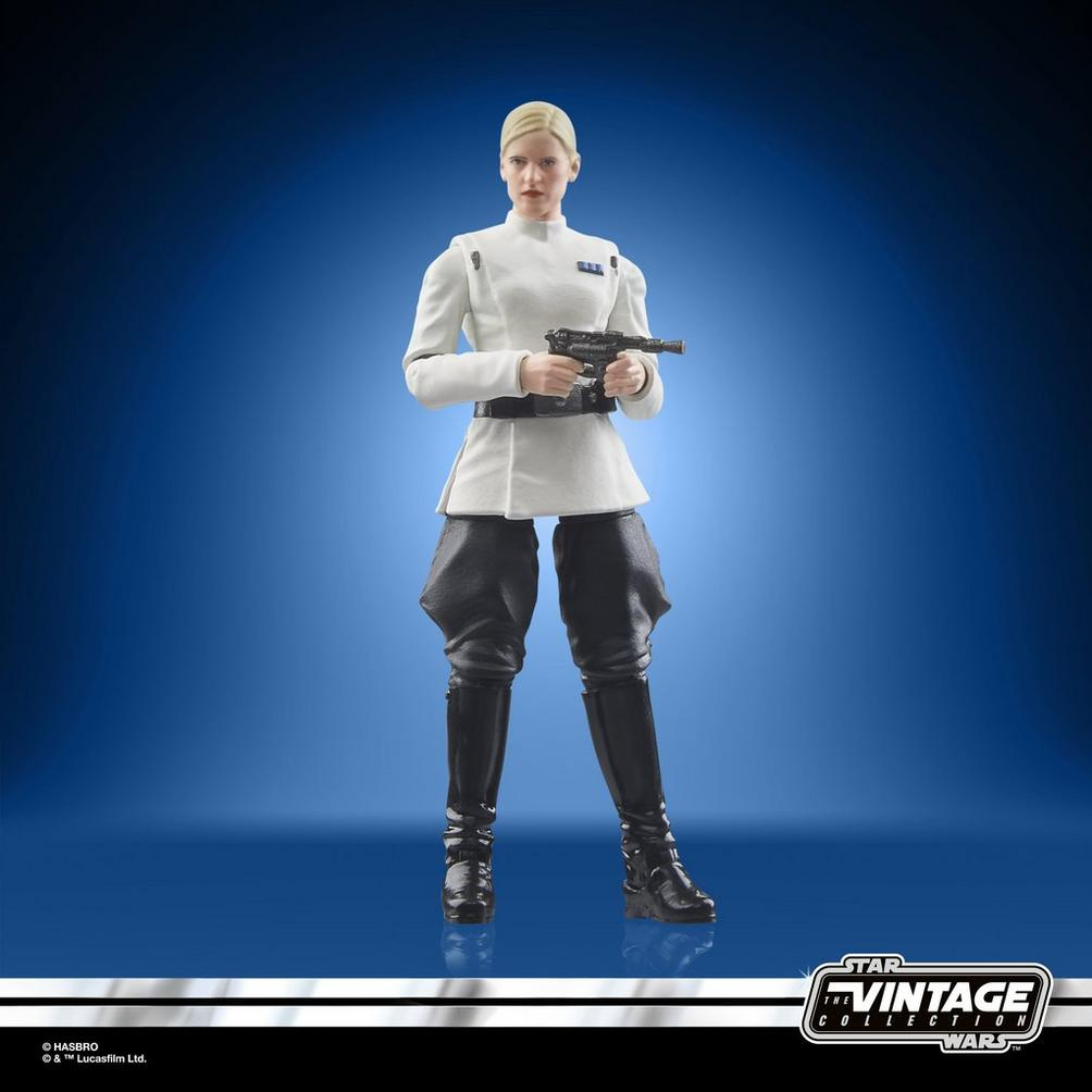 Figurka Star Wars, blondynka w białym mundurze, trzymająca pistolet.