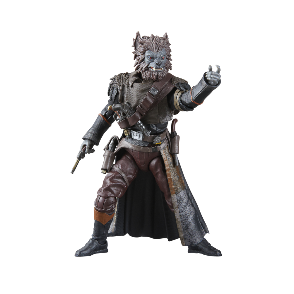 Star Wars figürü, kurt adam benzeri yaratık, silah tutuyor, tehditkar poz.