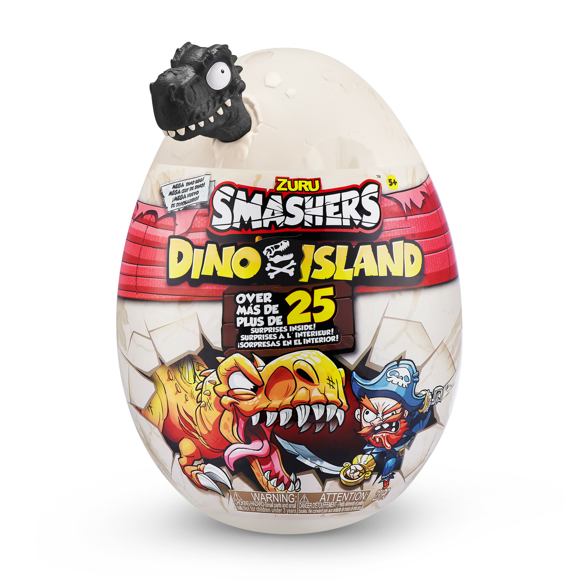 Dino Island Ei-Spielzeug mit Grafiken und Text auf der Oberfläche.
