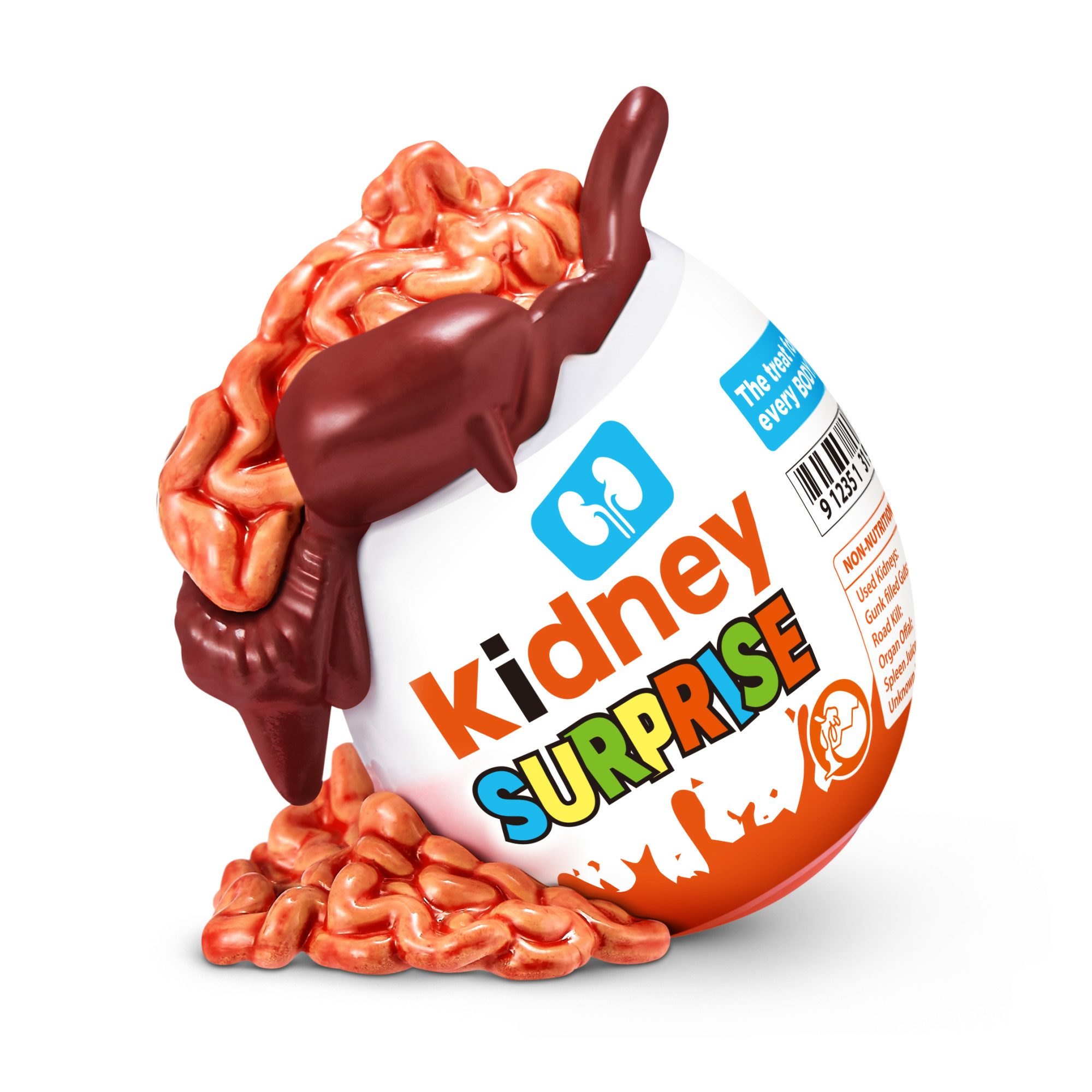 Kinder Überraschungsei mit nierenförmigen Bonbons und Schokolade.