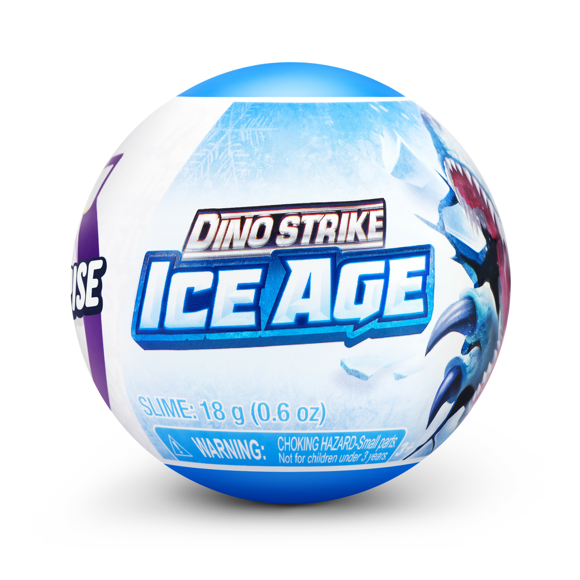 Una palla bianca con un design Dino Strike Ice Age. Ha una parte superiore blu e una grafica di squalo.