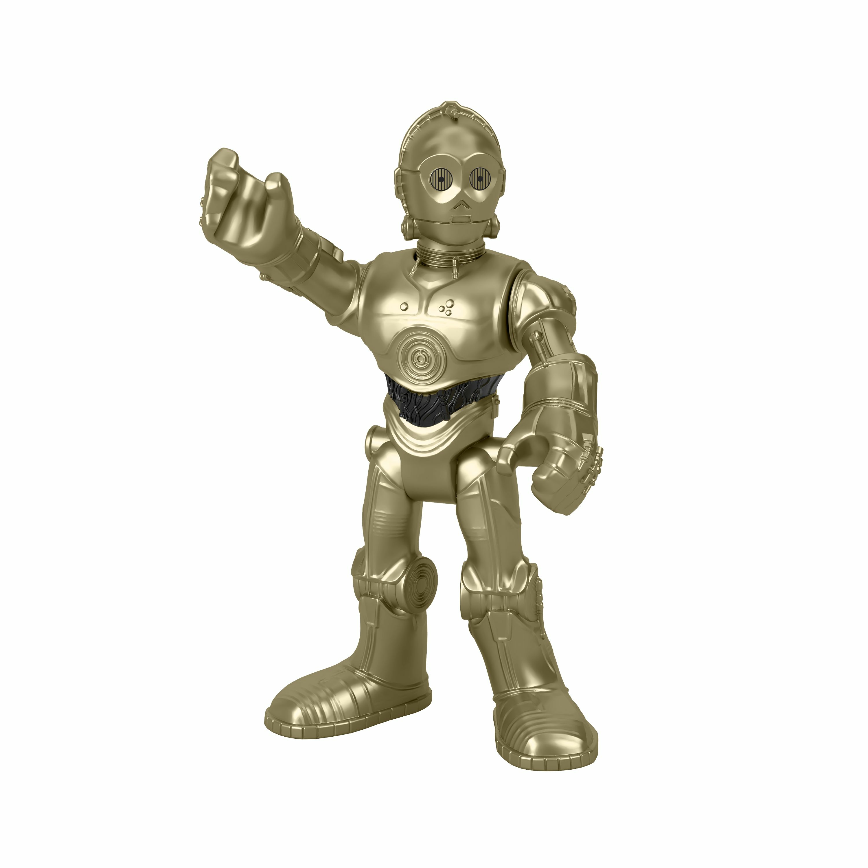 Figura d'oro di C-3PO. È in piedi e ha il braccio teso.