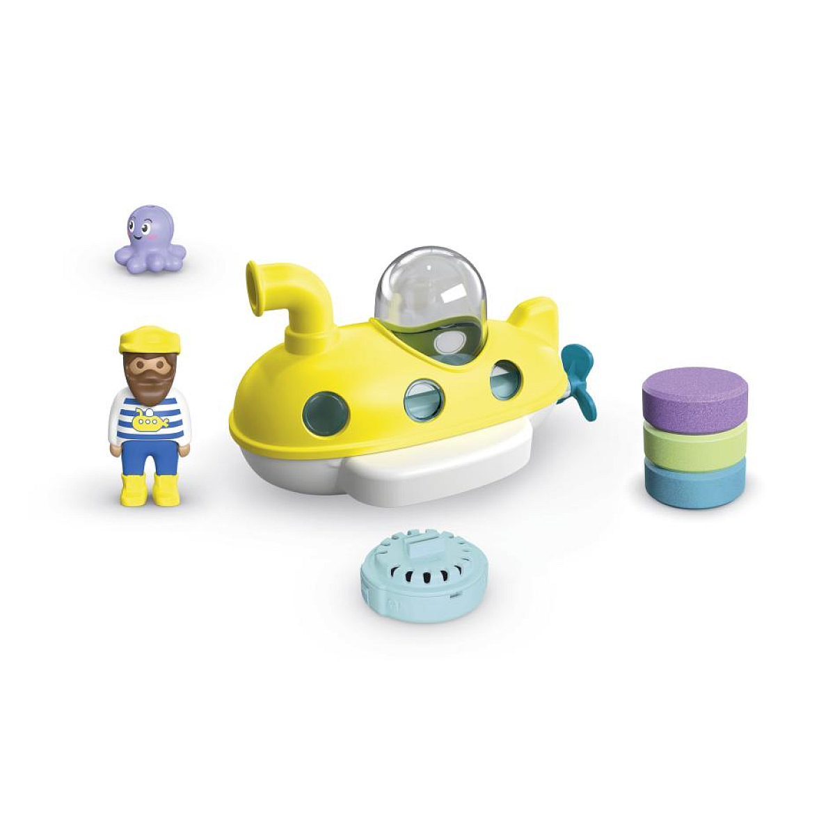 Set di giocattoli Playmobil Junior Aqua sottomarino con sottomarino, marinaio e polpo.