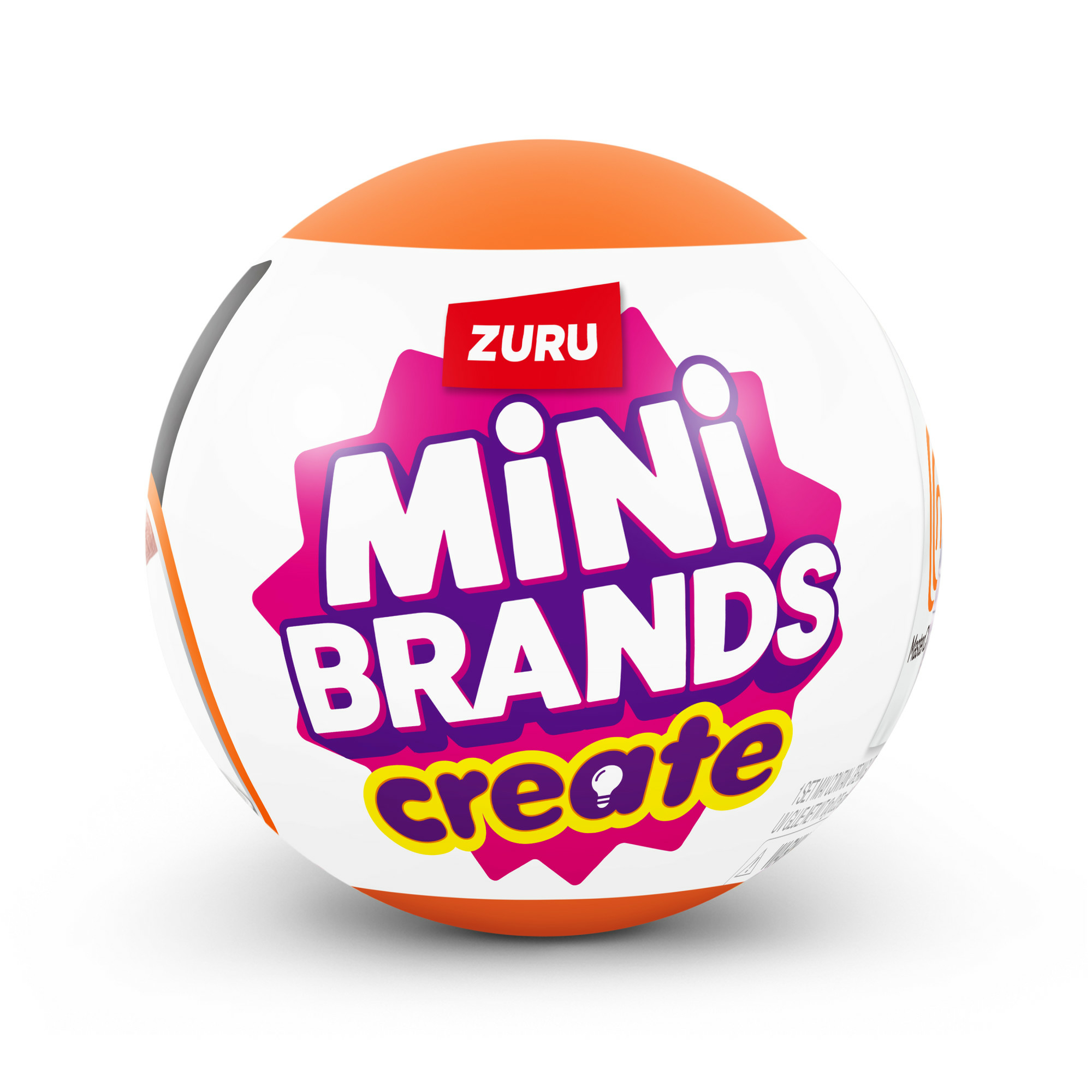 Piłka ZURU Mini Brands create, biała z pomarańczową górą i detalami. Ma logo.