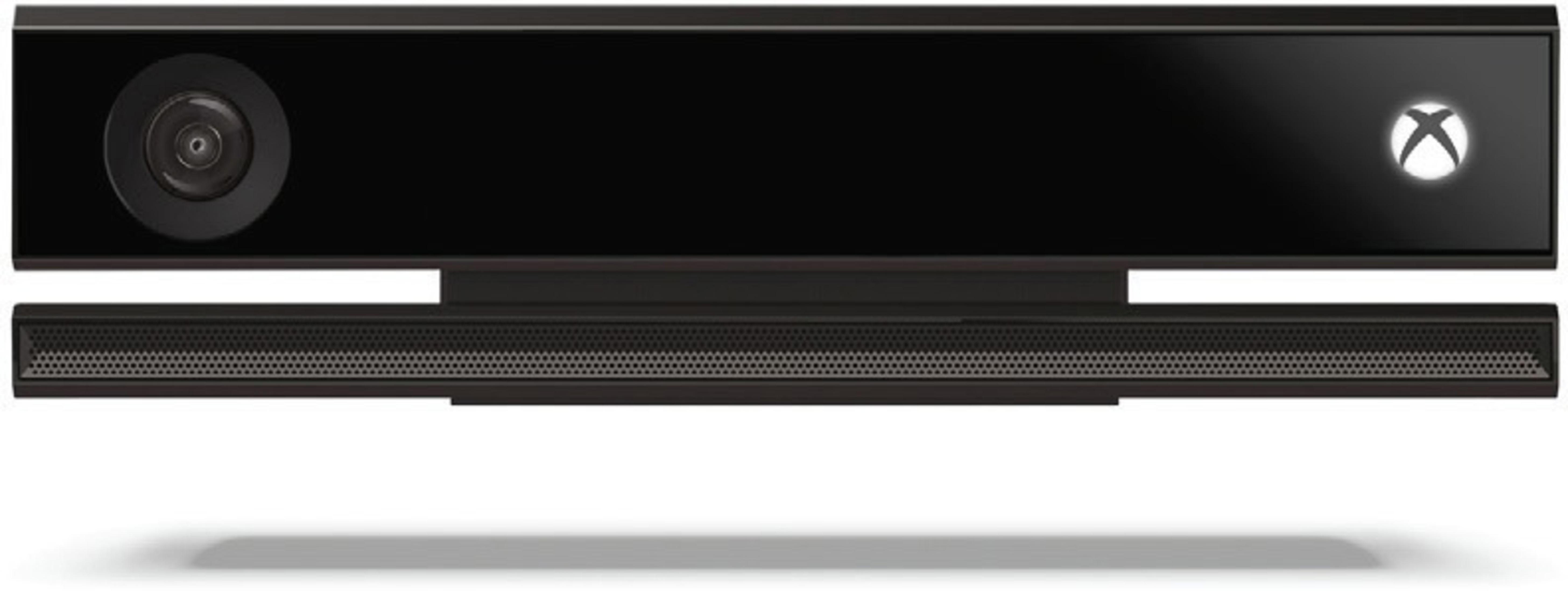 Schwarze Xbox Kinect Sensorleiste mit Kamera und Xbox-Logo. Es ist auf weißem Hintergrund.