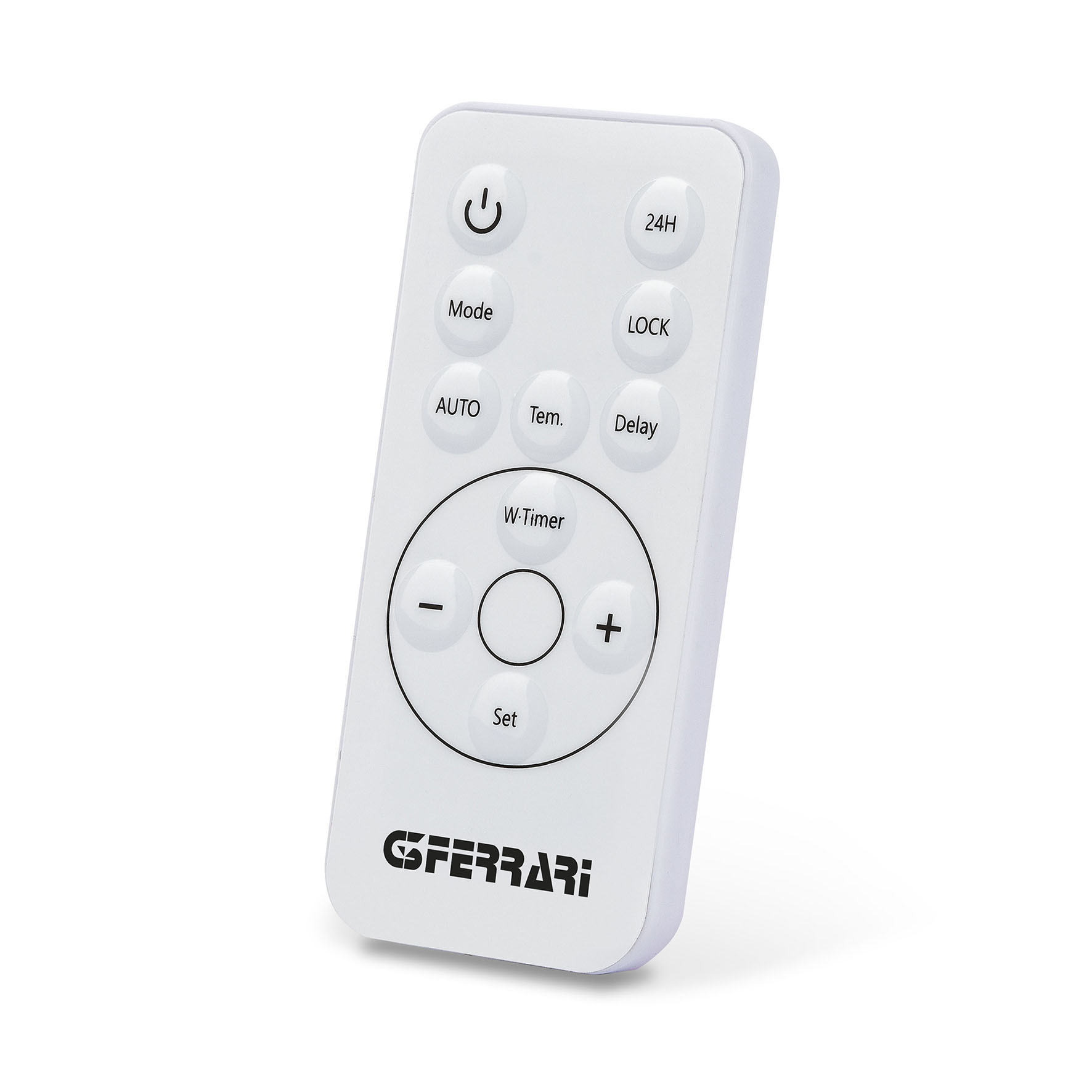 Biały pilot z kilkoma oznaczonymi przyciskami i marką 'G. FERRARI'.