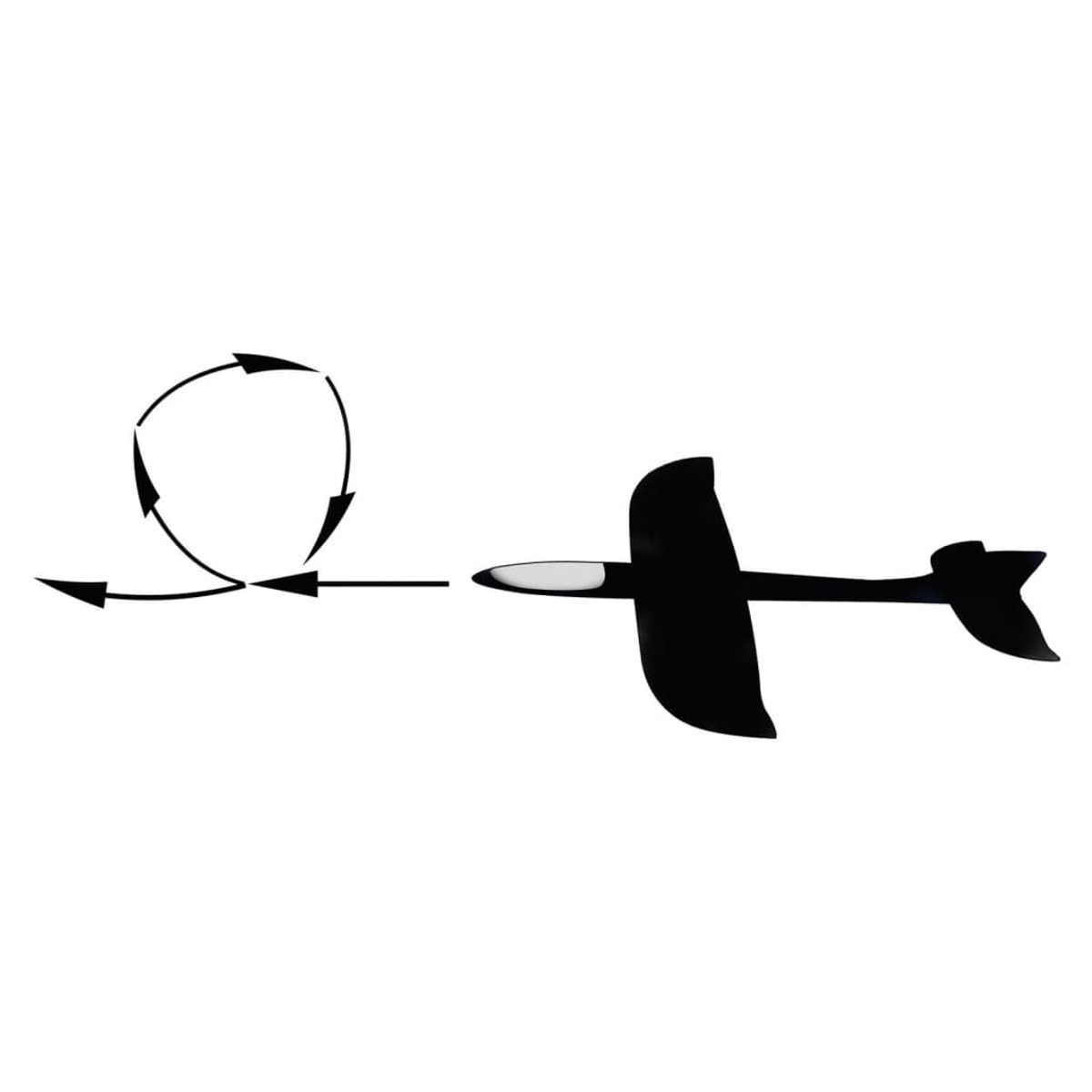 Silhouette di aereo nero con percorso ad anello.