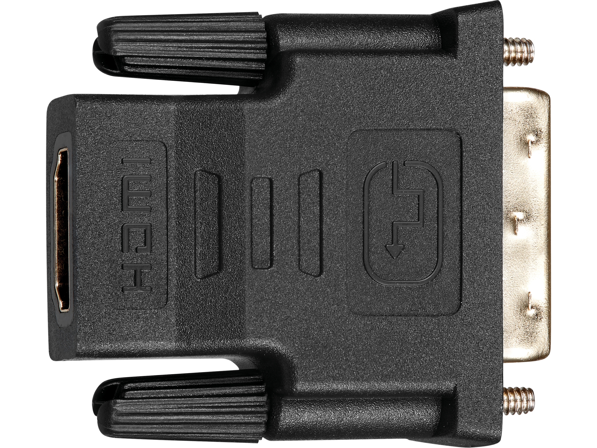 Adattatore HDMI a DVI nero. L'adattatore è nero con porte HDMI e DVI.
