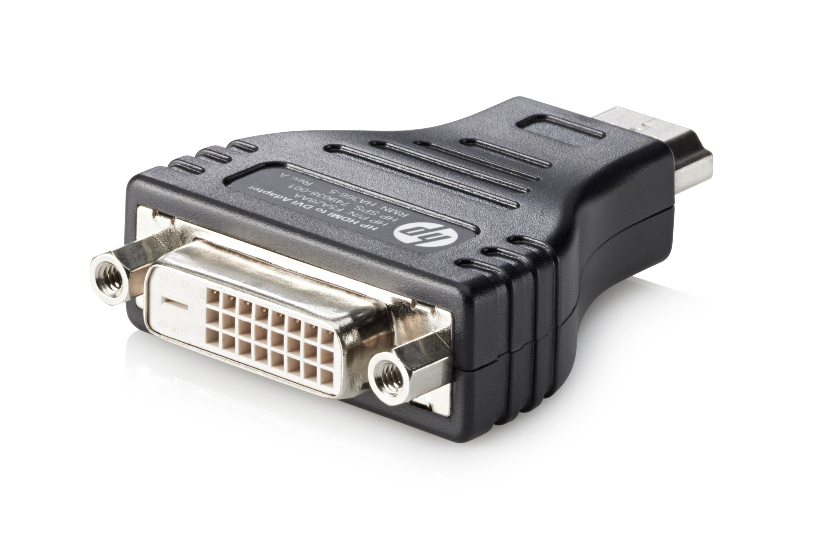 Adattatore da HDMI a DVI nero. Mostra i connettori DVI e HDMI.