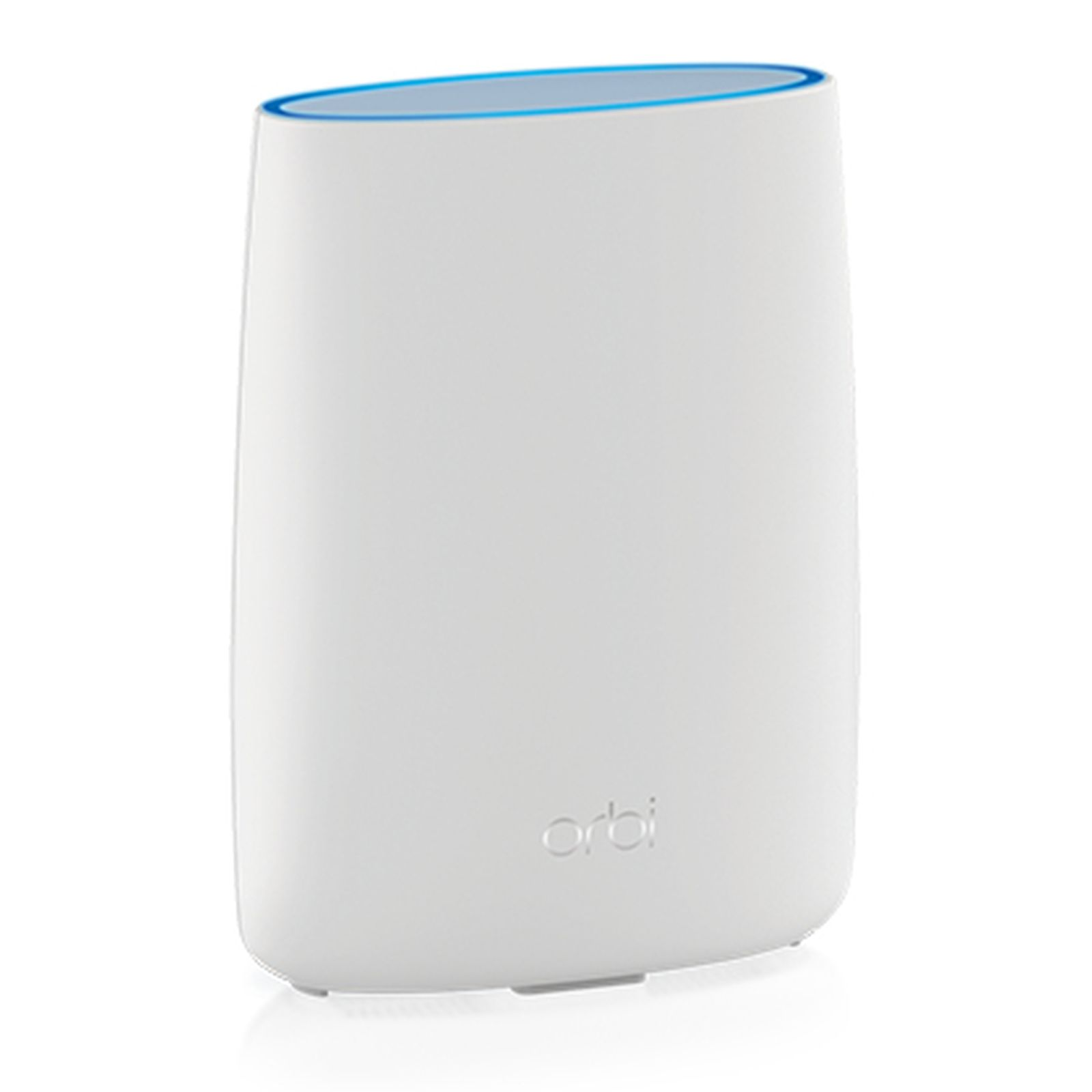 Un dispositivo bianco, rettangolare arrotondato con parte superiore blu. La parola 'orbi' è stampata sul fronte.