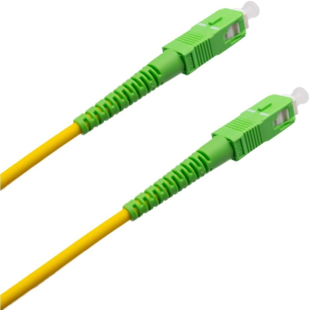 Due cavi in fibra ottica verdi con cavi gialli e connettori verdi.