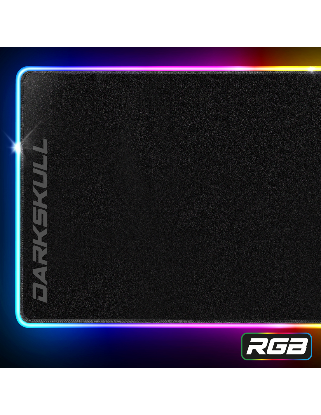 Czarna podkładka pod mysz ze światłami RGB na krawędziach. Tekst Darksull jest napisany na górze.