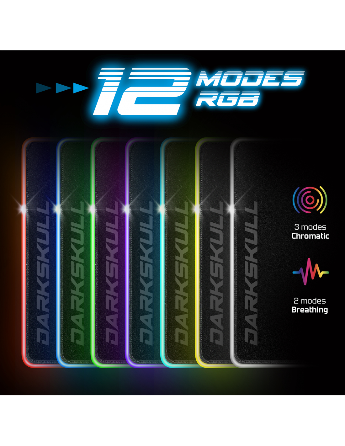 Podkładki pod mysz z różnymi schematami kolorów. Każda ma logo Darkskull i ślady pazurów.