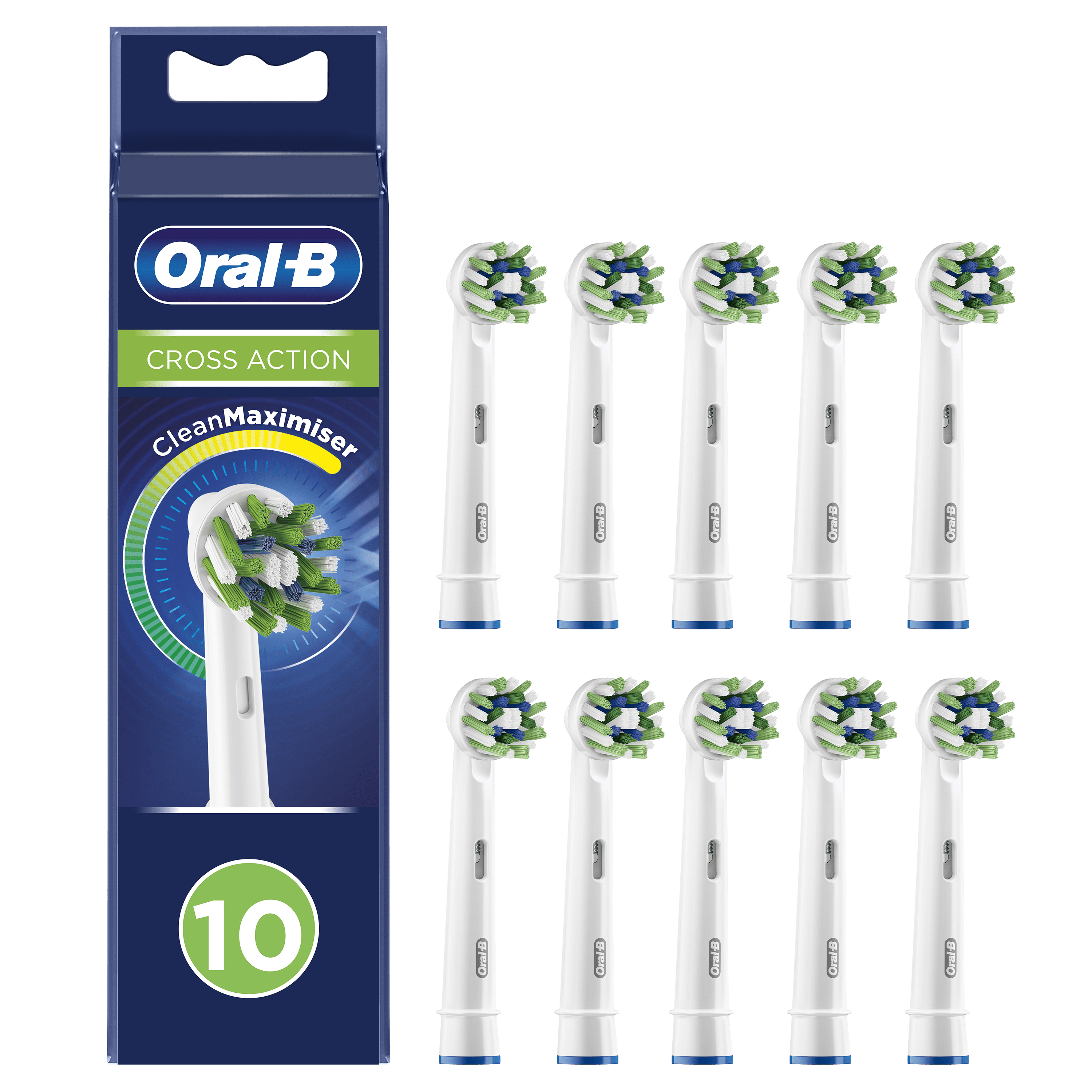 Pudełko główek szczoteczki Oral-B Cross Action z opakowaniem 10 sztuk.