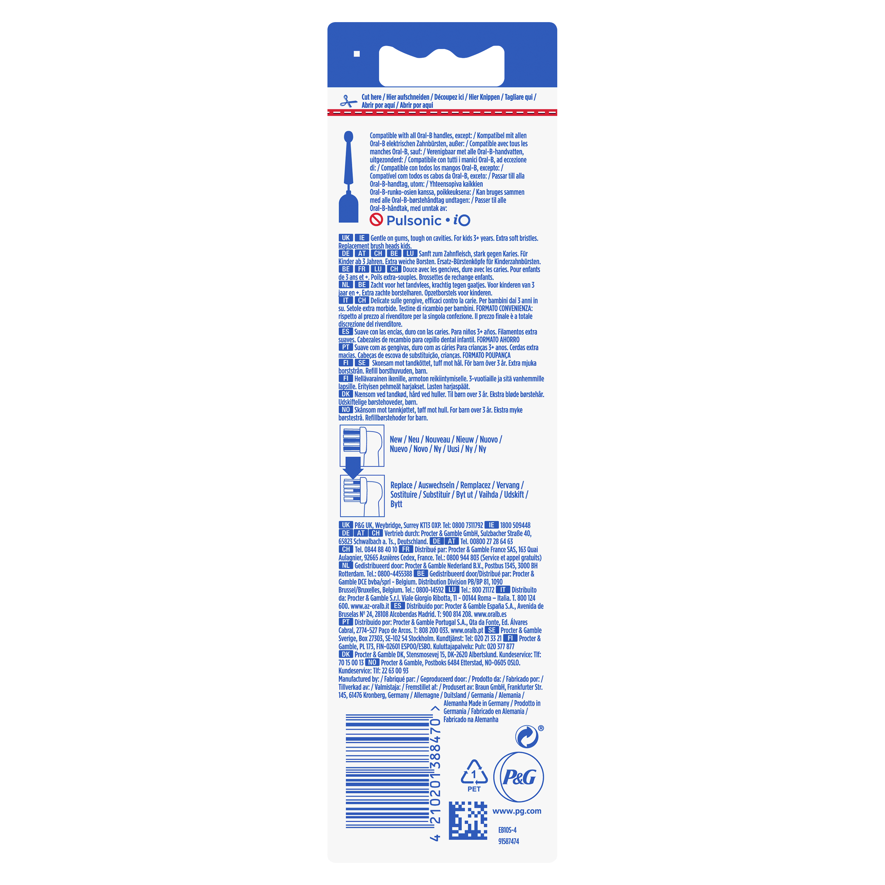 Tył opakowania głowicy szczoteczki do zębów z tekstem i diagramem.